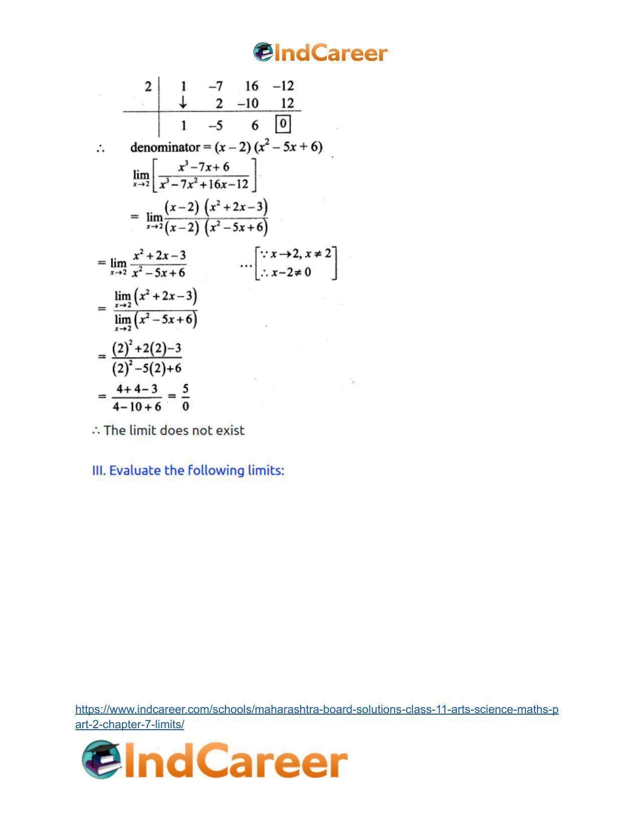 Maharashtra Board Solutions Class 11-Arts & Science Maths (Part 2): Chapter 7- Limits - Page 31