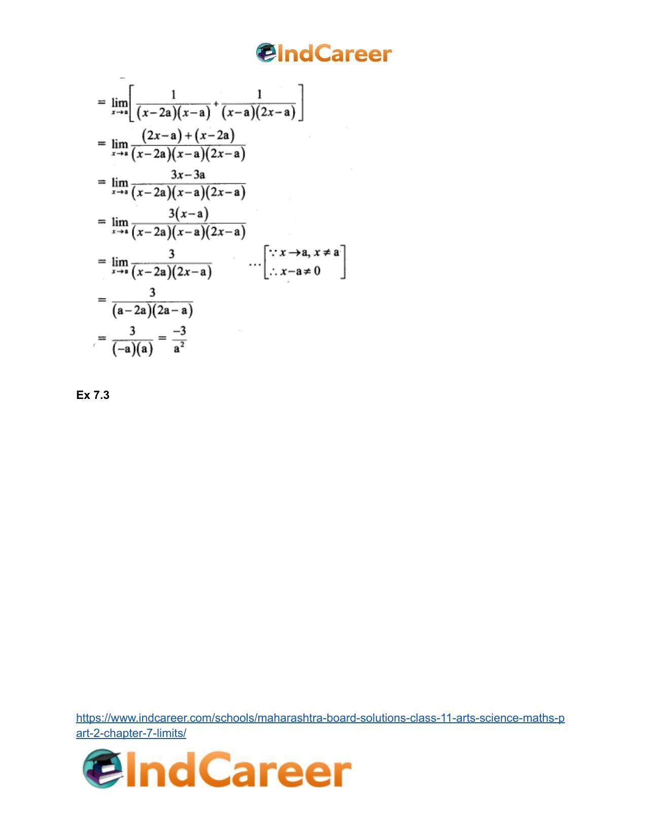Maharashtra Board Solutions Class 11-Arts & Science Maths (Part 2): Chapter 7- Limits - Page 38