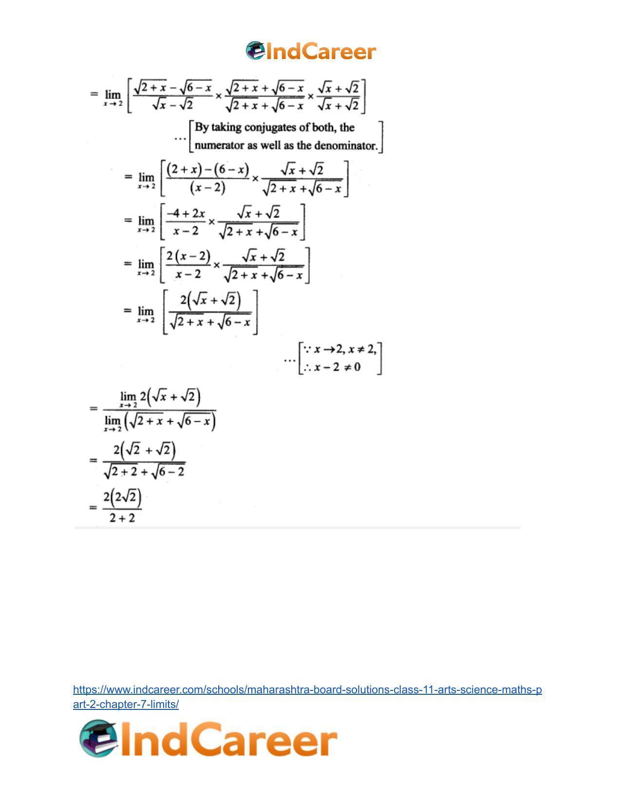 Maharashtra Board Solutions Class 11-Arts & Science Maths (Part 2): Chapter 7- Limits - Page 43