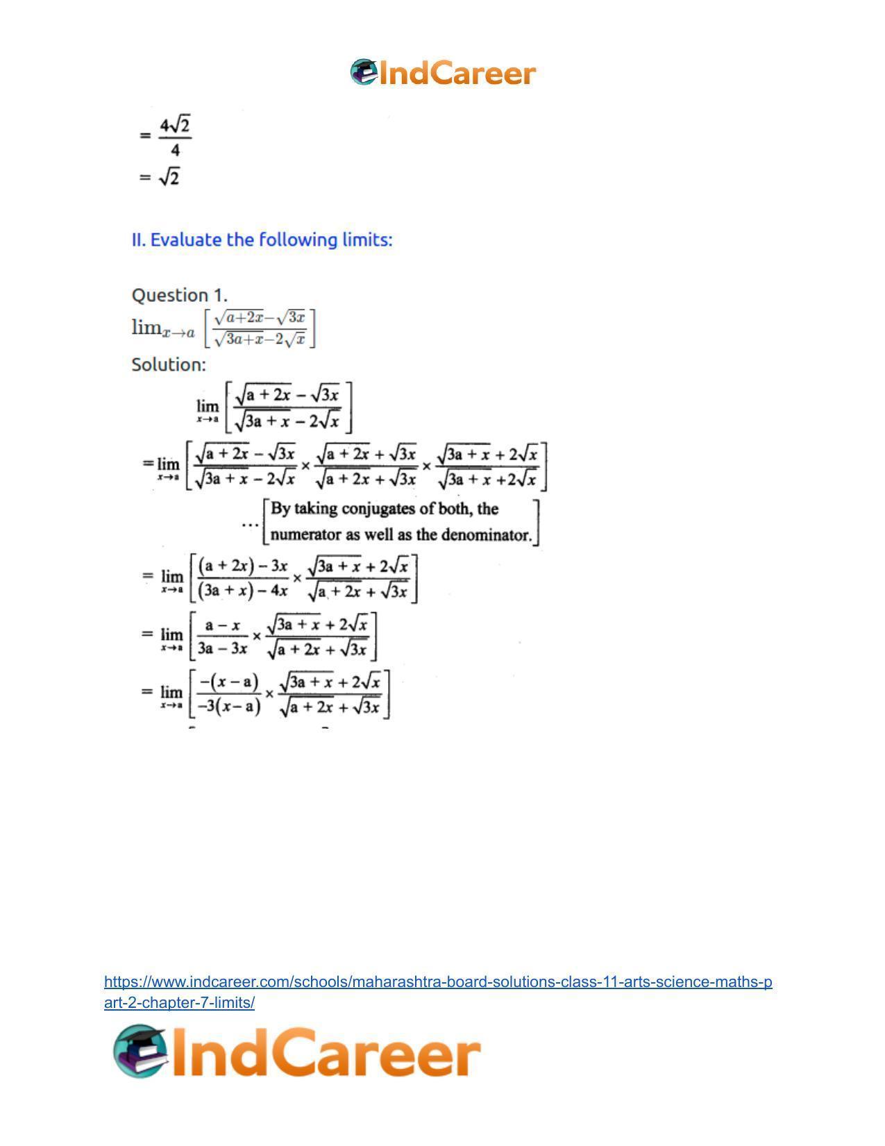 Maharashtra Board Solutions Class 11-Arts & Science Maths (Part 2): Chapter 7- Limits - Page 44