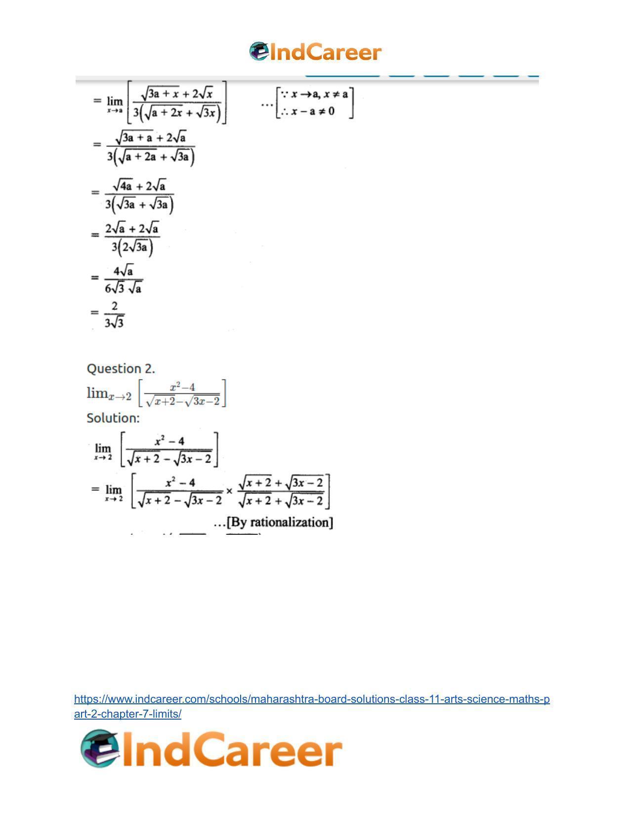 Maharashtra Board Solutions Class 11-Arts & Science Maths (Part 2): Chapter 7- Limits - Page 45
