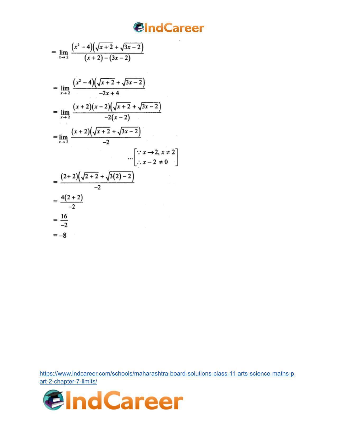 Maharashtra Board Solutions Class 11-Arts & Science Maths (Part 2): Chapter 7- Limits - Page 46