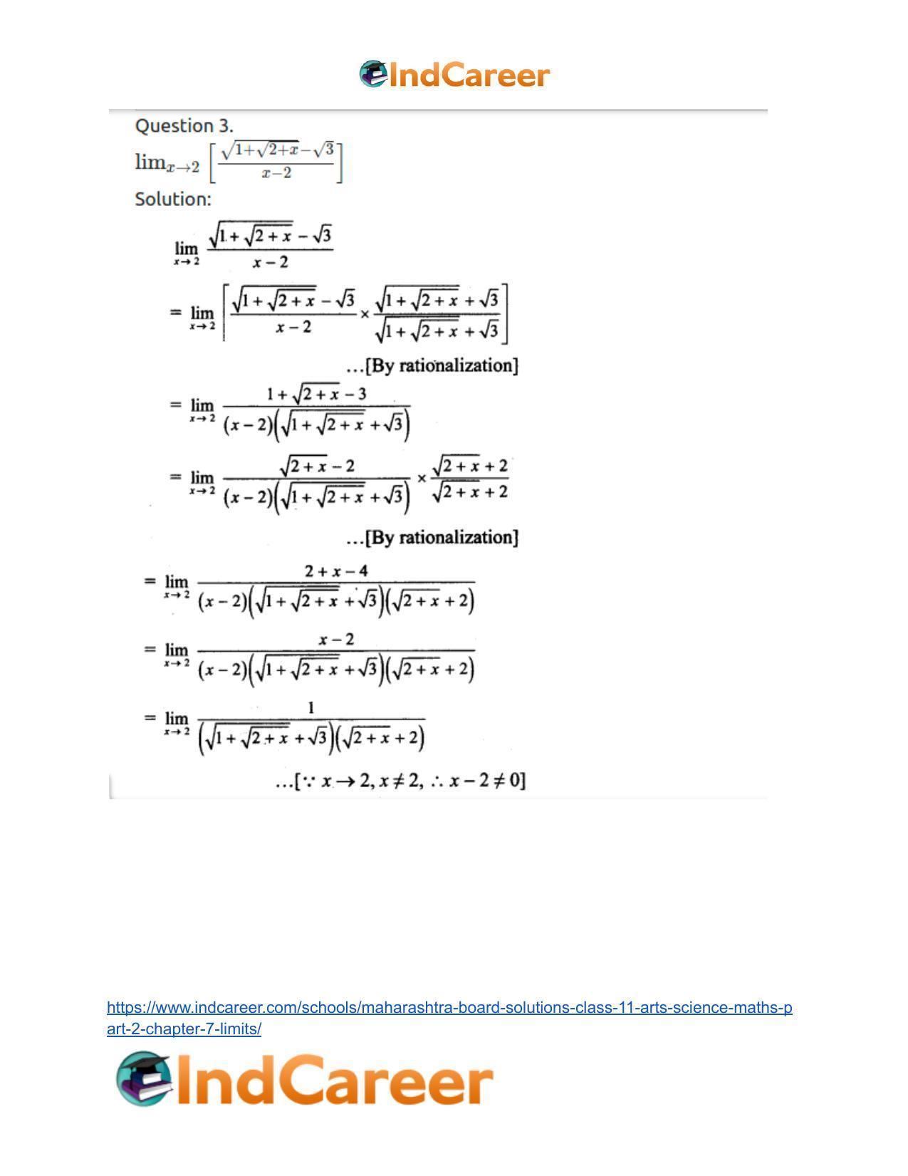 Maharashtra Board Solutions Class 11-Arts & Science Maths (Part 2): Chapter 7- Limits - Page 47