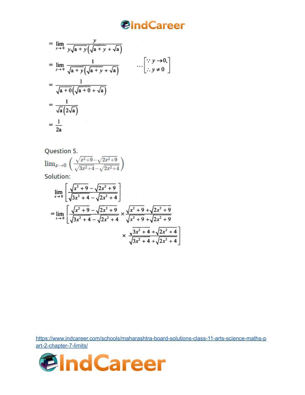 Maharashtra Board Solutions Class 11-Arts & Science Maths (Part 2): Chapter 7- Limits - Page 49