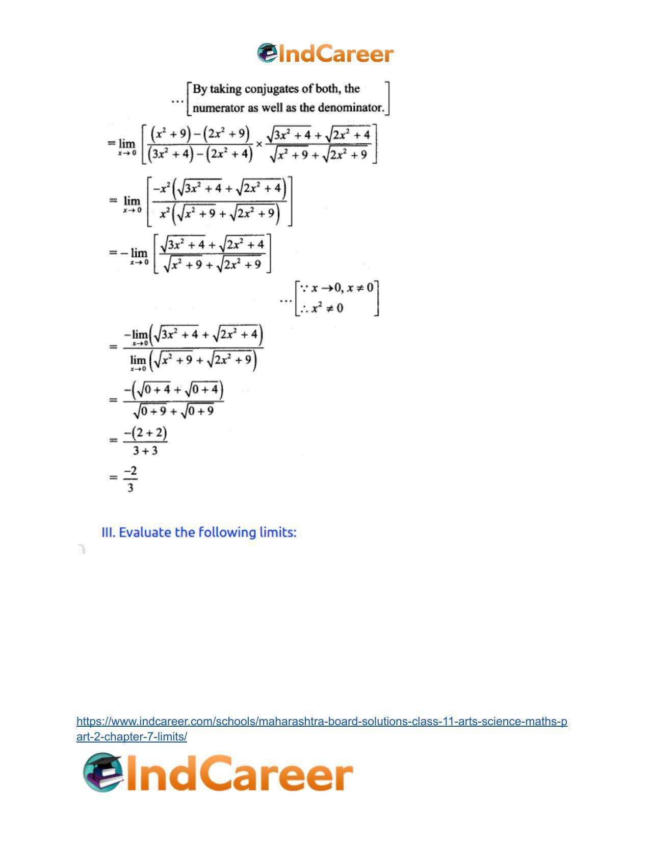 Maharashtra Board Solutions Class 11-Arts & Science Maths (Part 2): Chapter 7- Limits - Page 50
