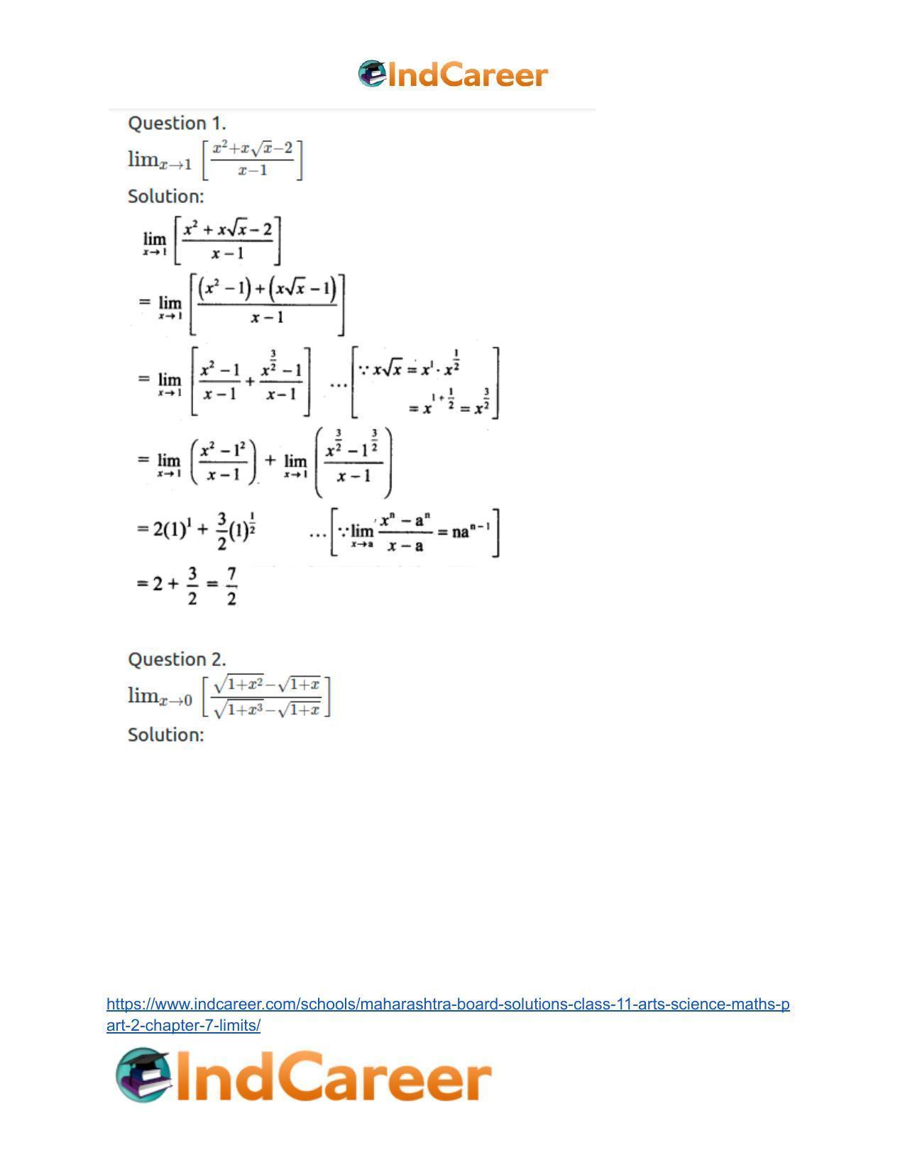 Maharashtra Board Solutions Class 11-Arts & Science Maths (Part 2): Chapter 7- Limits - Page 51