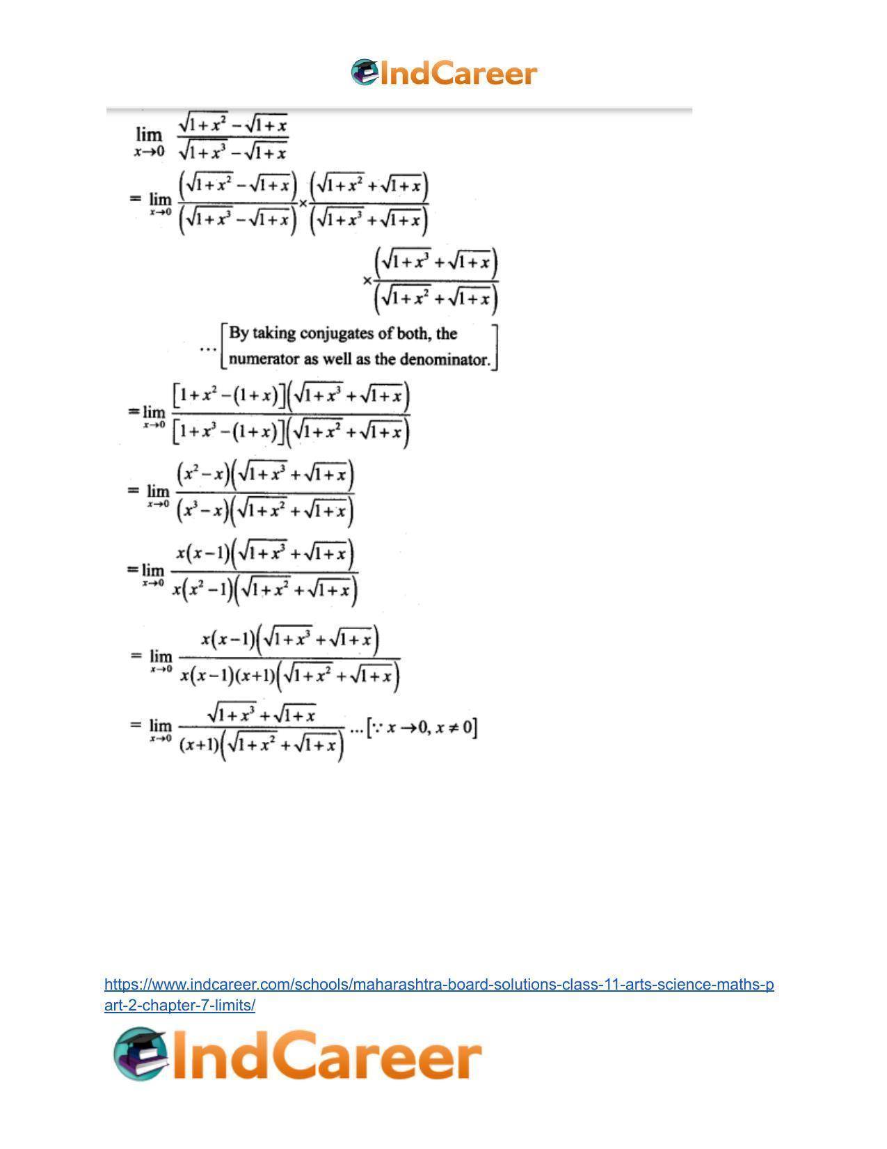 Maharashtra Board Solutions Class 11-Arts & Science Maths (Part 2): Chapter 7- Limits - Page 52