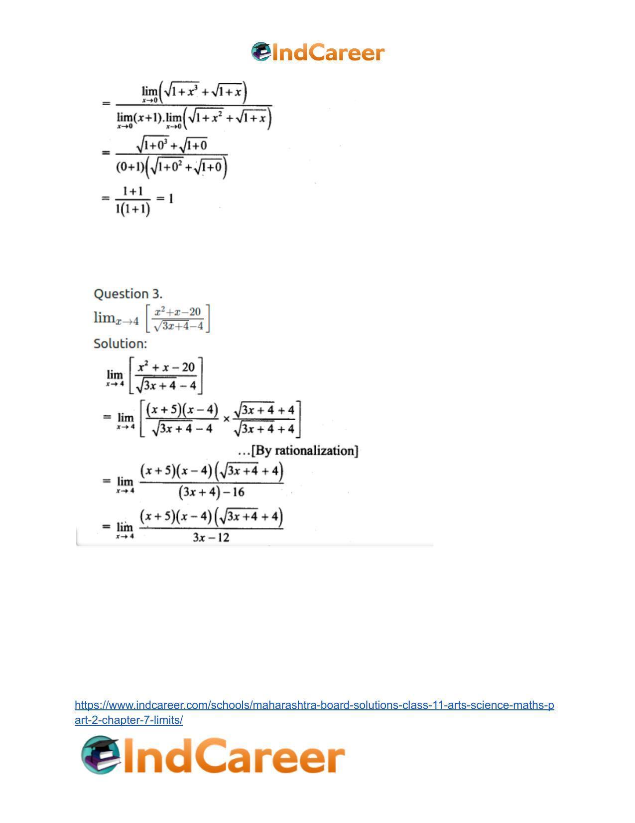 Maharashtra Board Solutions Class 11-Arts & Science Maths (Part 2): Chapter 7- Limits - Page 53