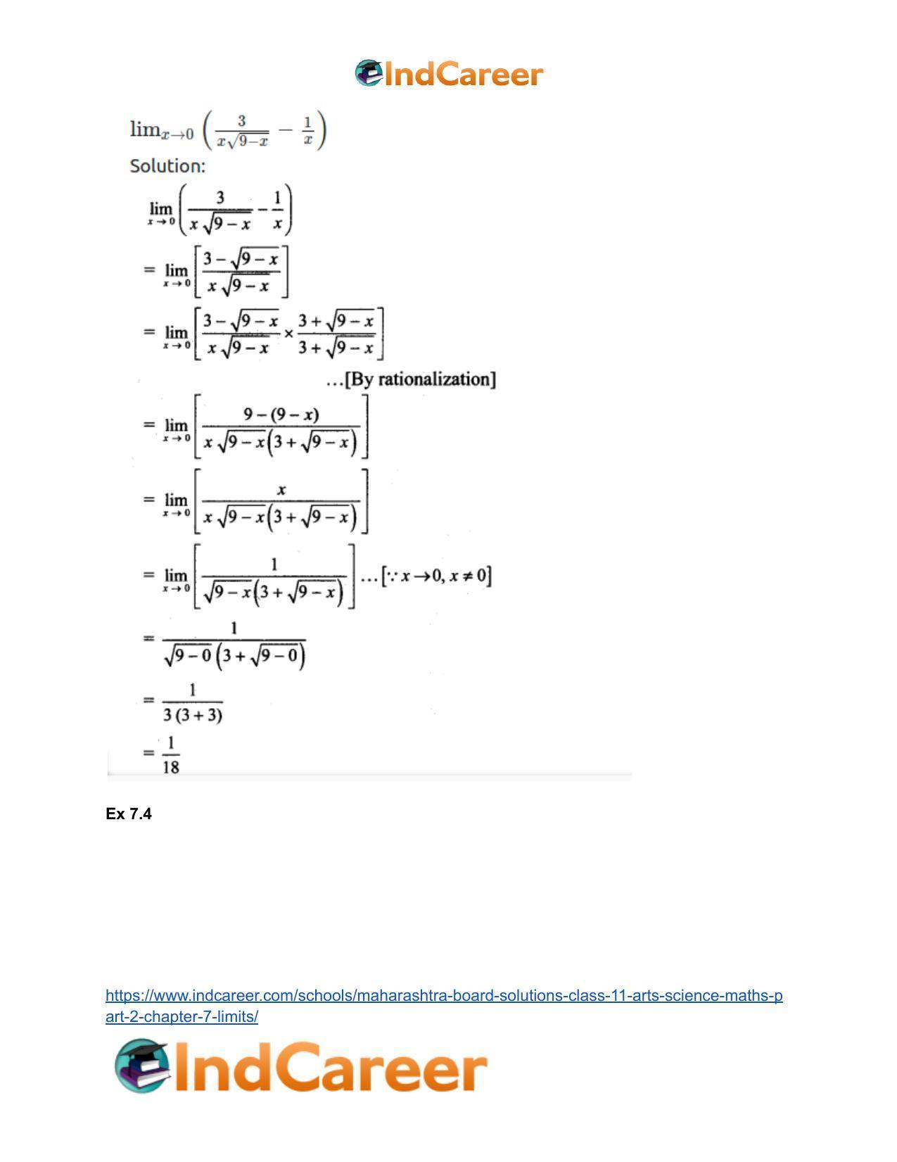 Maharashtra Board Solutions Class 11-Arts & Science Maths (Part 2): Chapter 7- Limits - Page 56