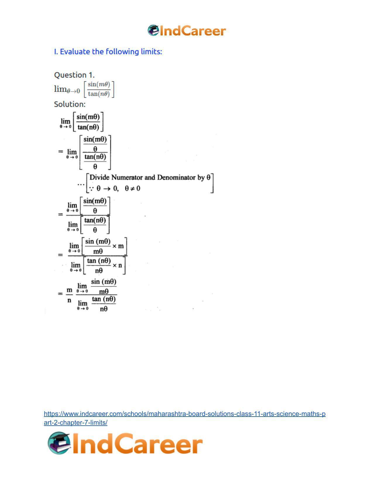 Maharashtra Board Solutions Class 11-Arts & Science Maths (Part 2): Chapter 7- Limits - Page 57