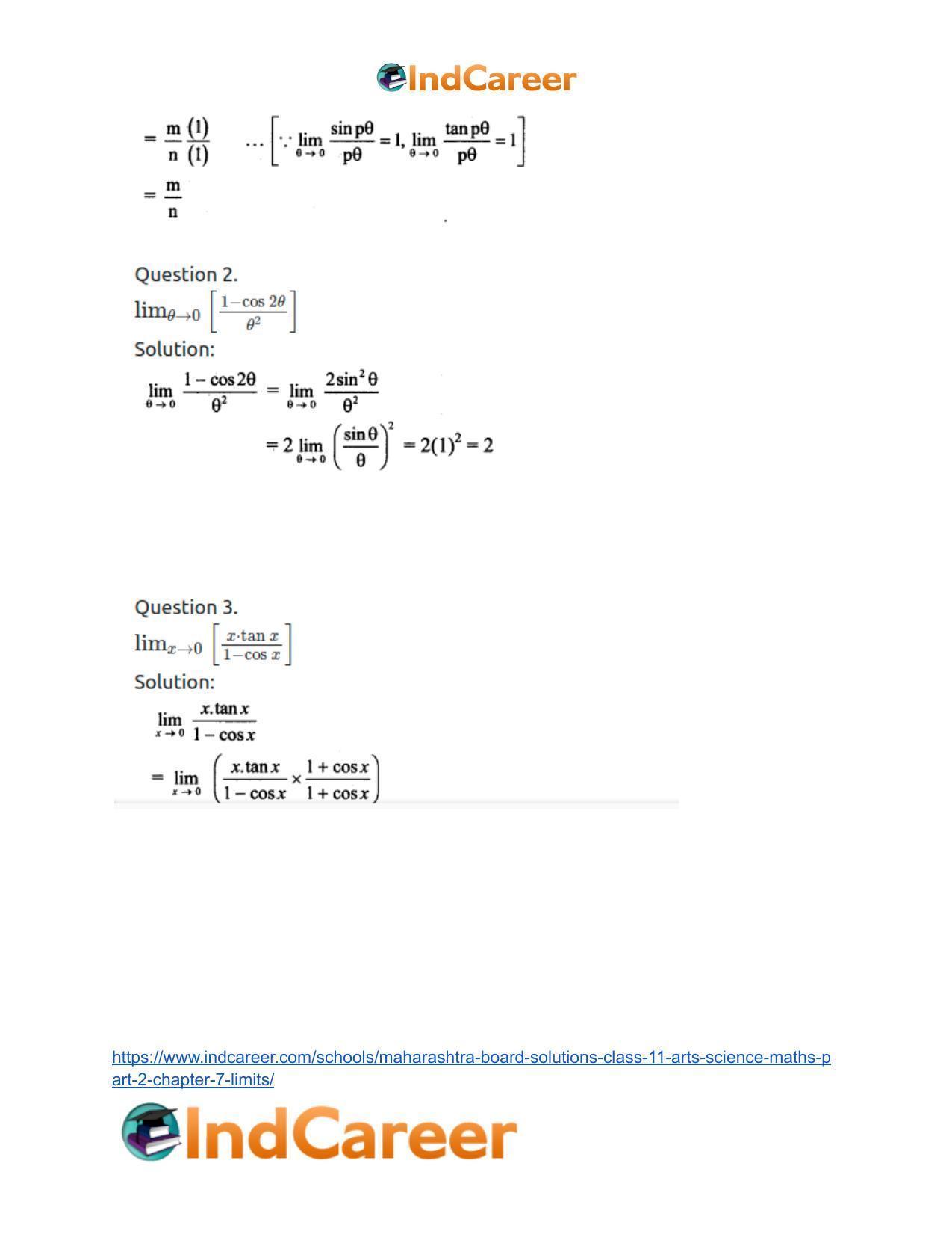 Maharashtra Board Solutions Class 11-Arts & Science Maths (Part 2): Chapter 7- Limits - Page 58