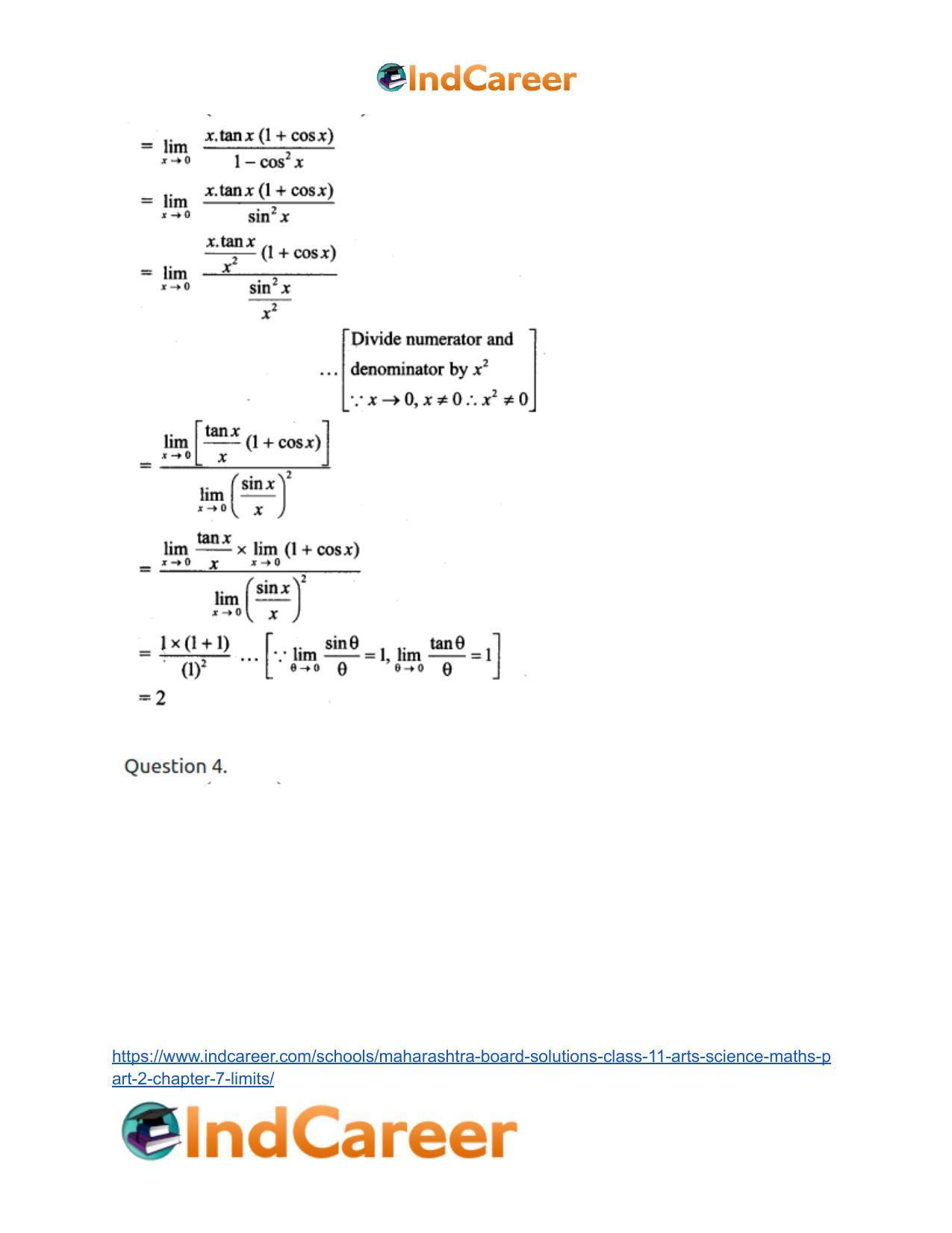 Maharashtra Board Solutions Class 11-Arts & Science Maths (Part 2): Chapter 7- Limits - Page 59