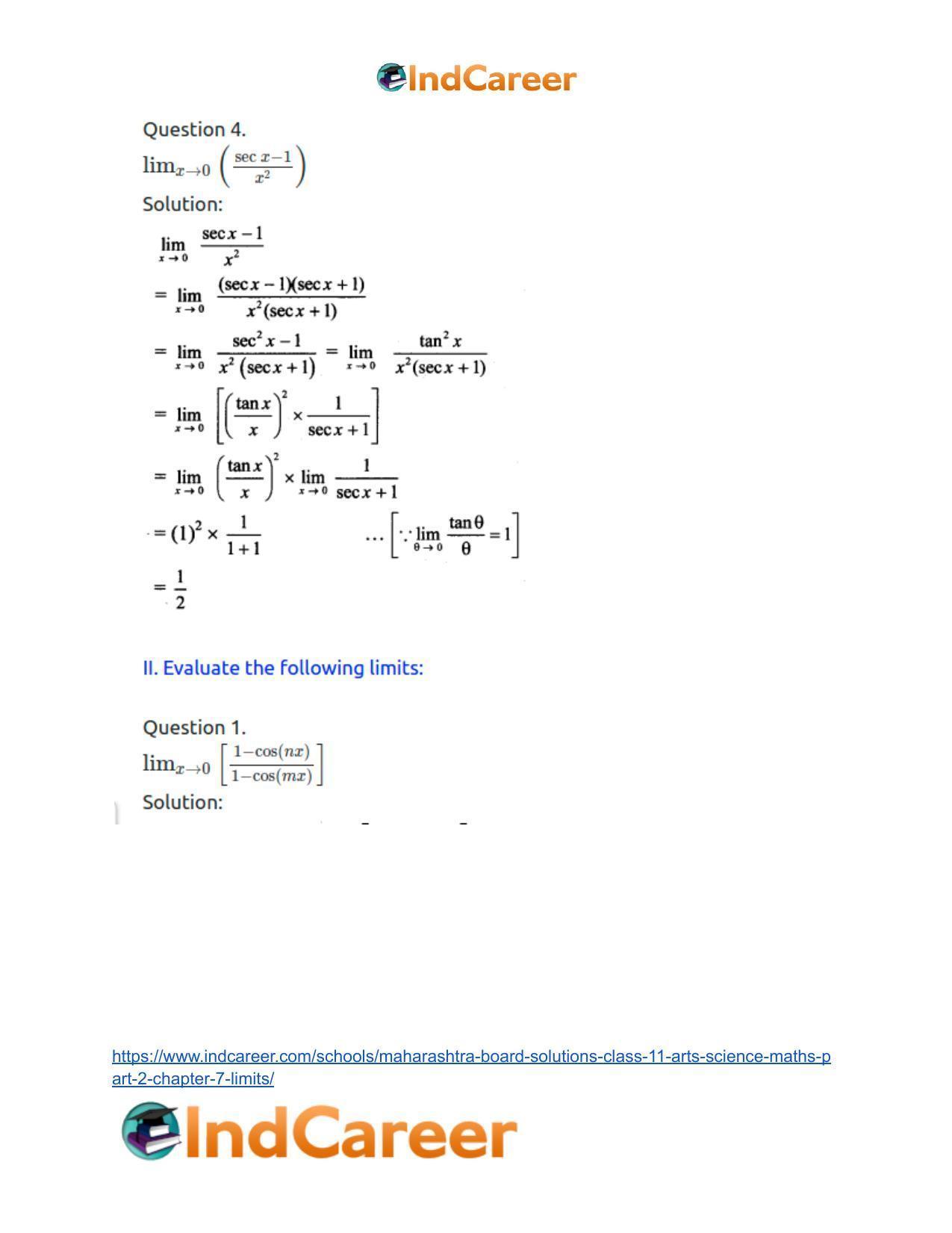 Maharashtra Board Solutions Class 11-Arts & Science Maths (Part 2): Chapter 7- Limits - Page 60