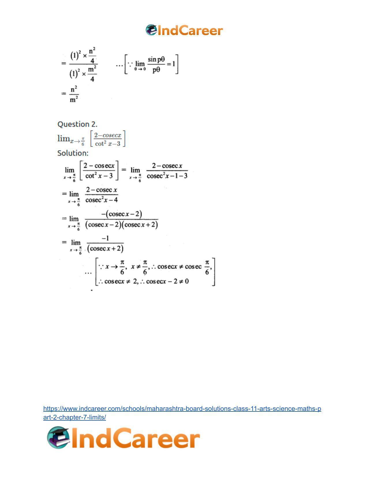 Maharashtra Board Solutions Class 11-Arts & Science Maths (Part 2): Chapter 7- Limits - Page 62