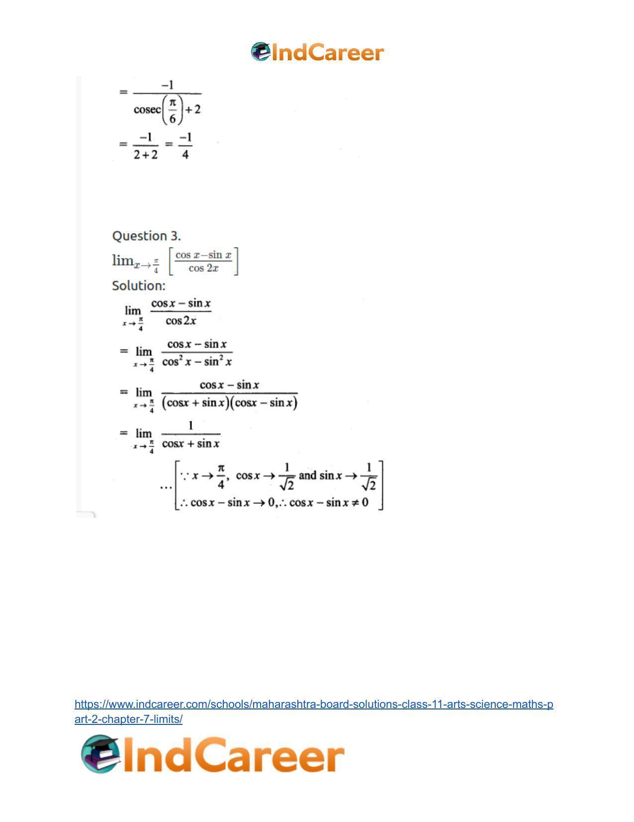 Maharashtra Board Solutions Class 11-Arts & Science Maths (Part 2): Chapter 7- Limits - Page 63
