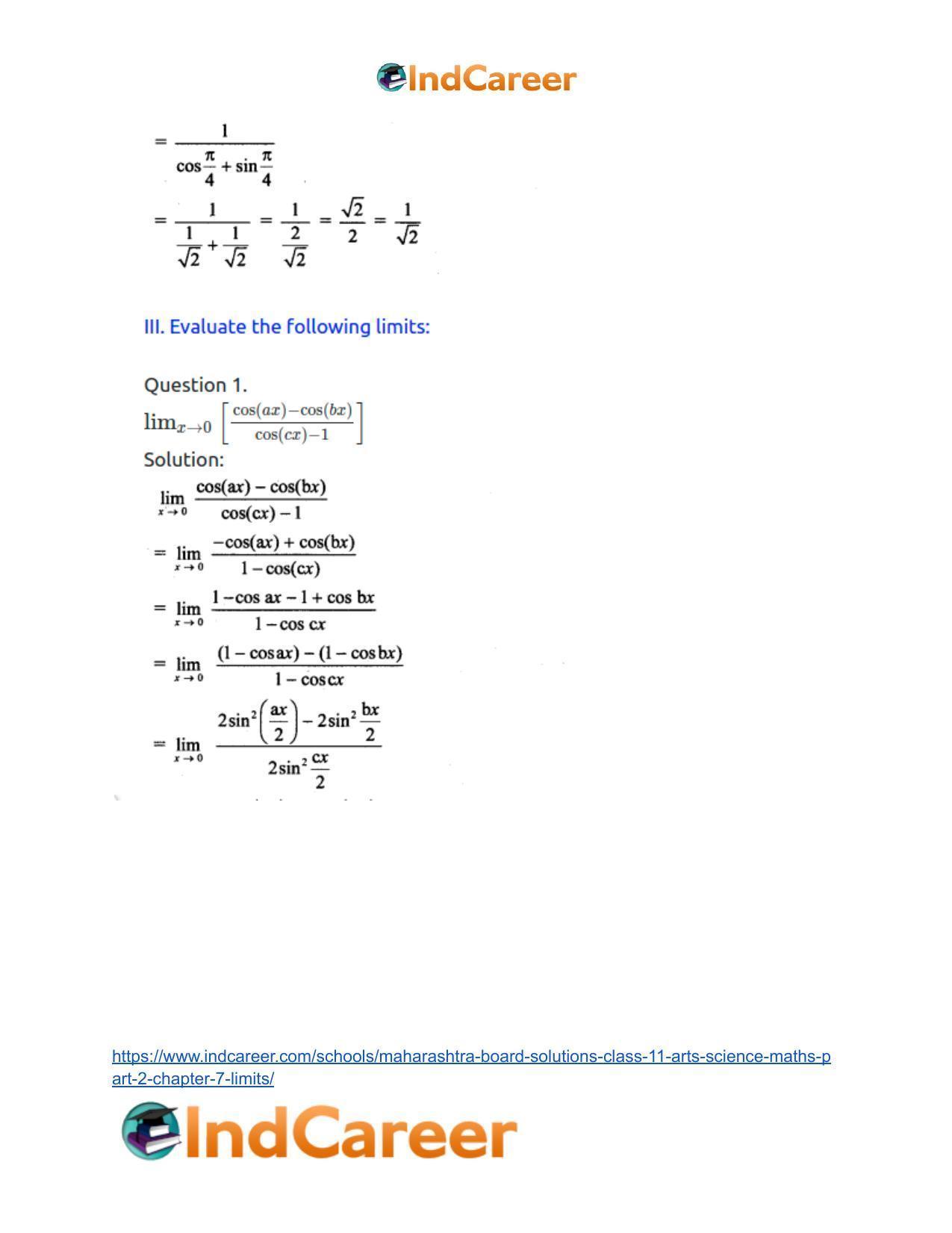 Maharashtra Board Solutions Class 11-Arts & Science Maths (Part 2): Chapter 7- Limits - Page 64