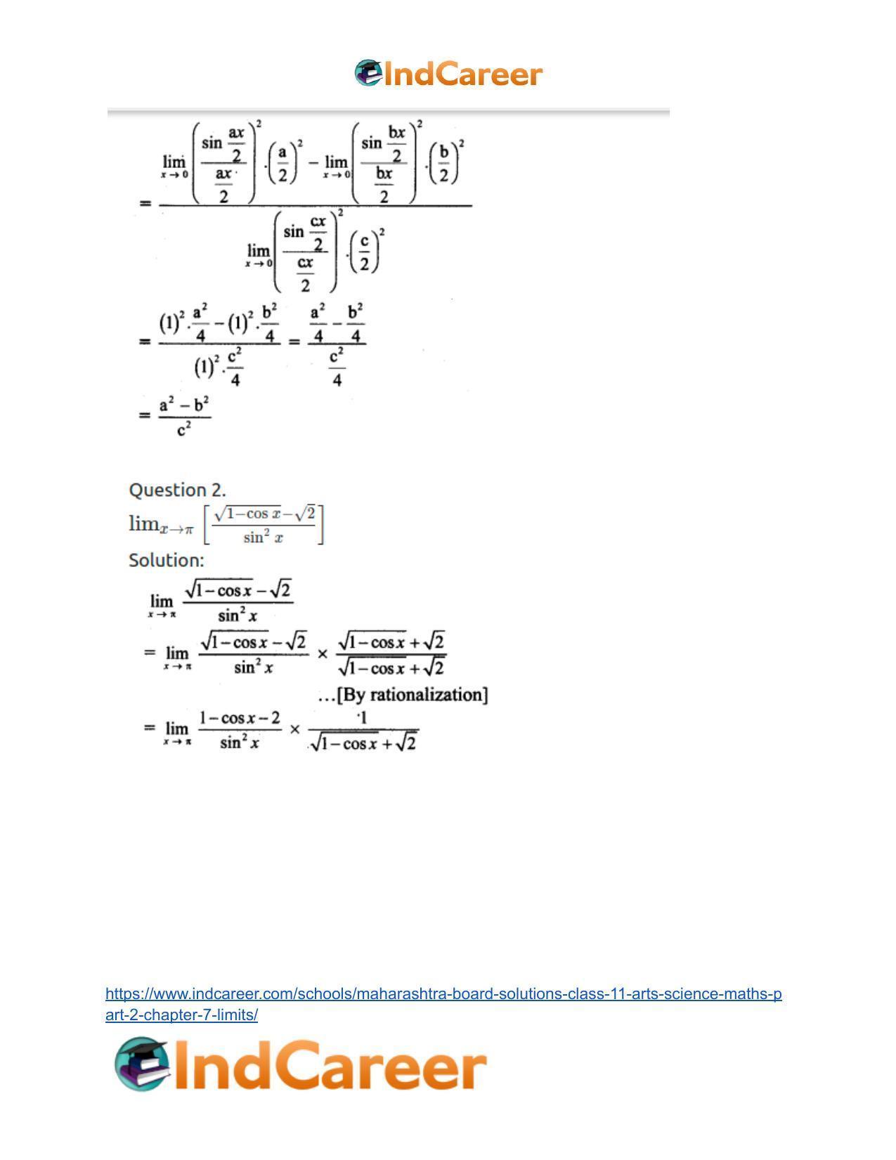 Maharashtra Board Solutions Class 11-Arts & Science Maths (Part 2): Chapter 7- Limits - Page 66