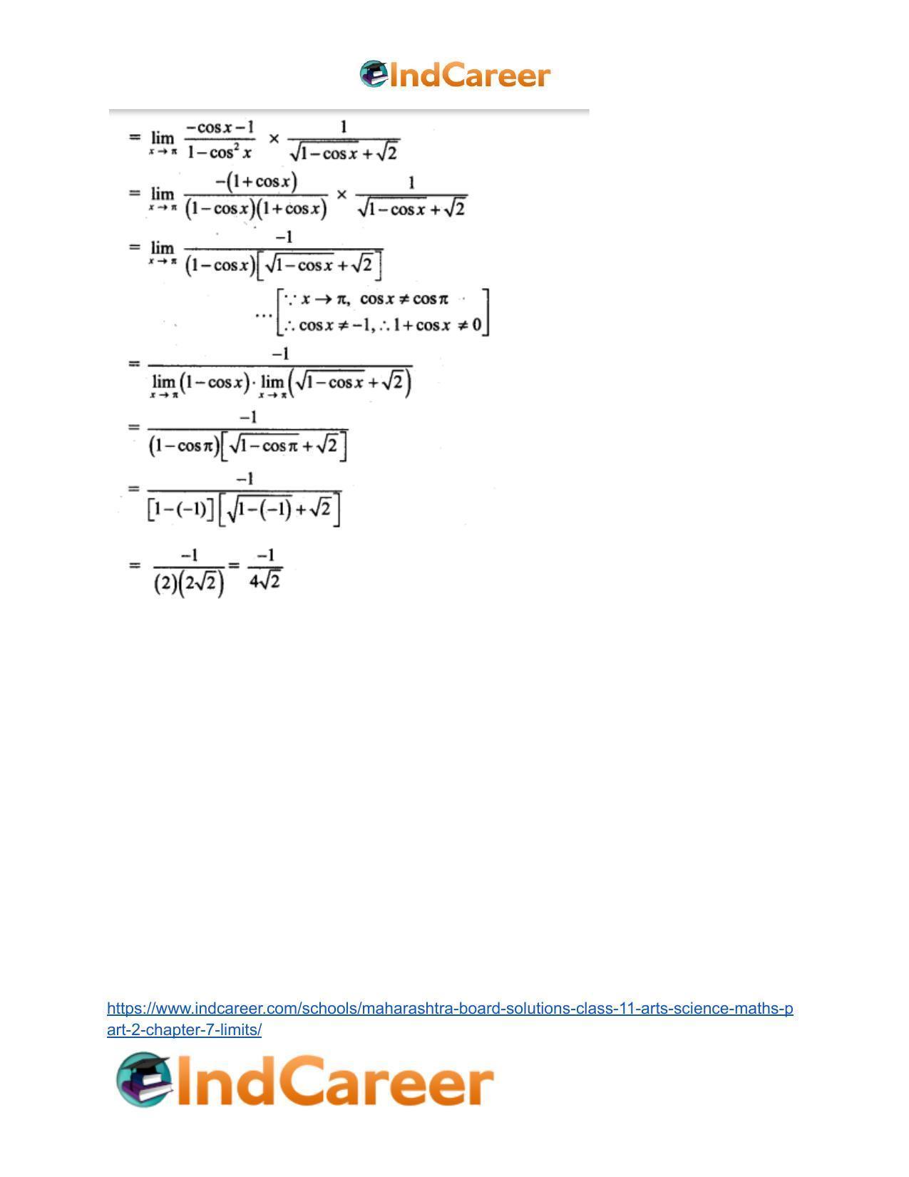 Maharashtra Board Solutions Class 11-Arts & Science Maths (Part 2): Chapter 7- Limits - Page 67