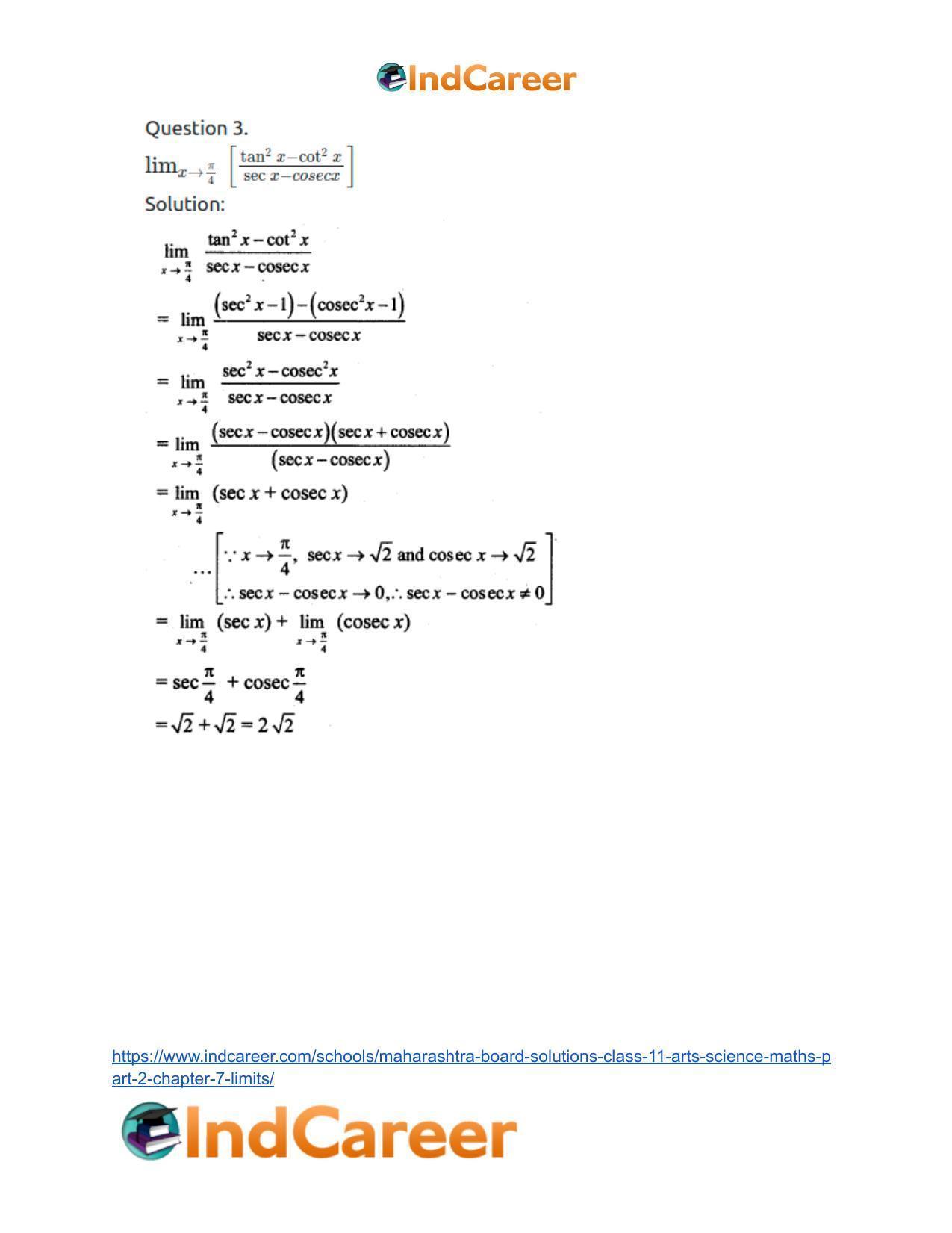 Maharashtra Board Solutions Class 11-Arts & Science Maths (Part 2): Chapter 7- Limits - Page 68