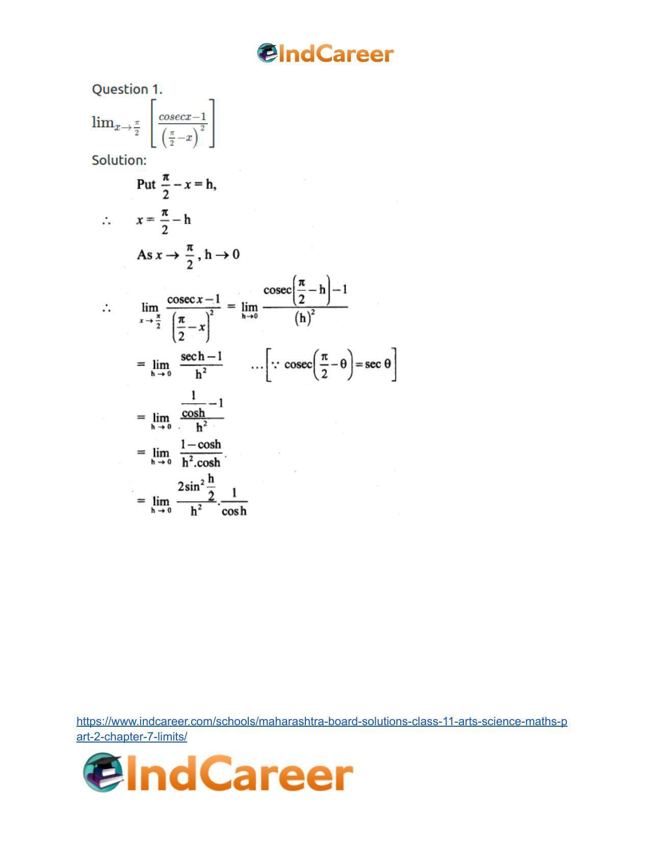 Maharashtra Board Solutions Class 11-Arts & Science Maths (Part 2): Chapter 7- Limits - Page 70