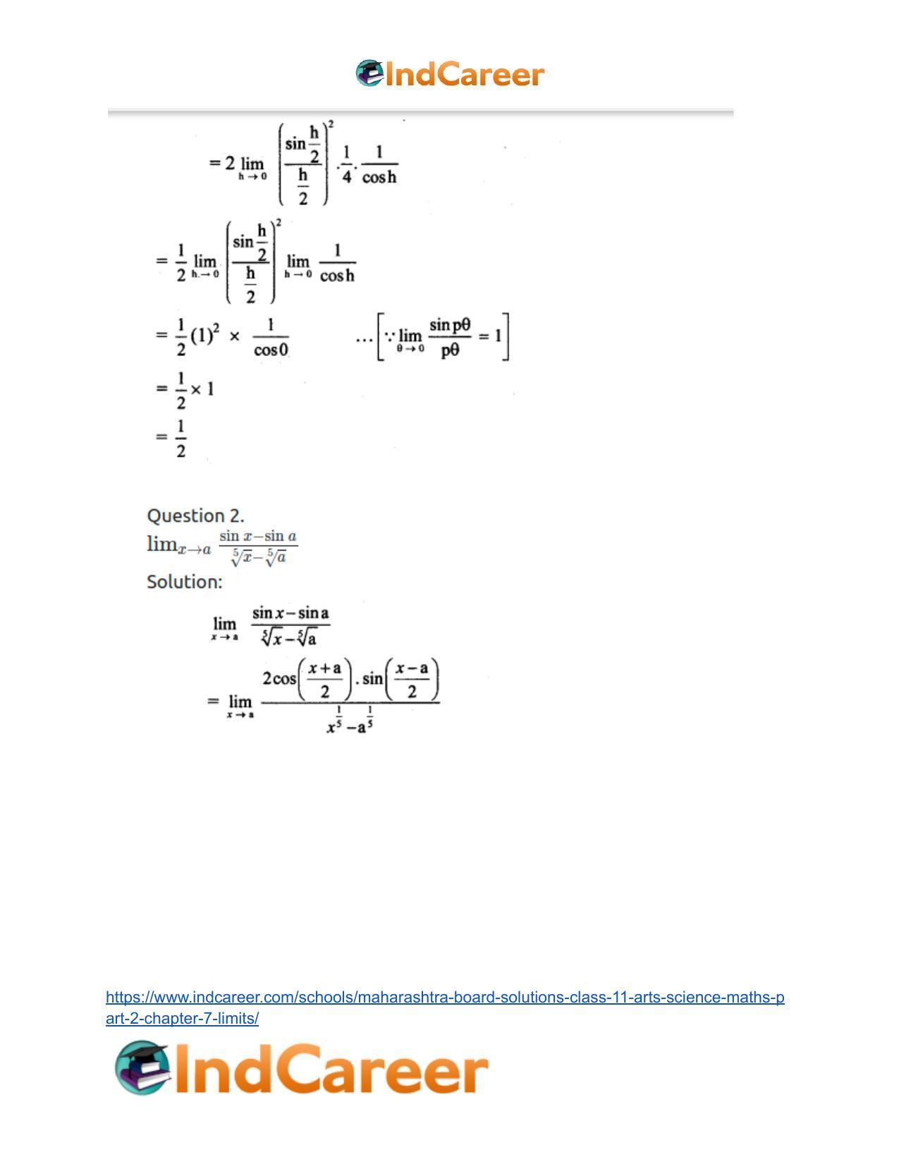 Maharashtra Board Solutions Class 11-Arts & Science Maths (Part 2): Chapter 7- Limits - Page 71