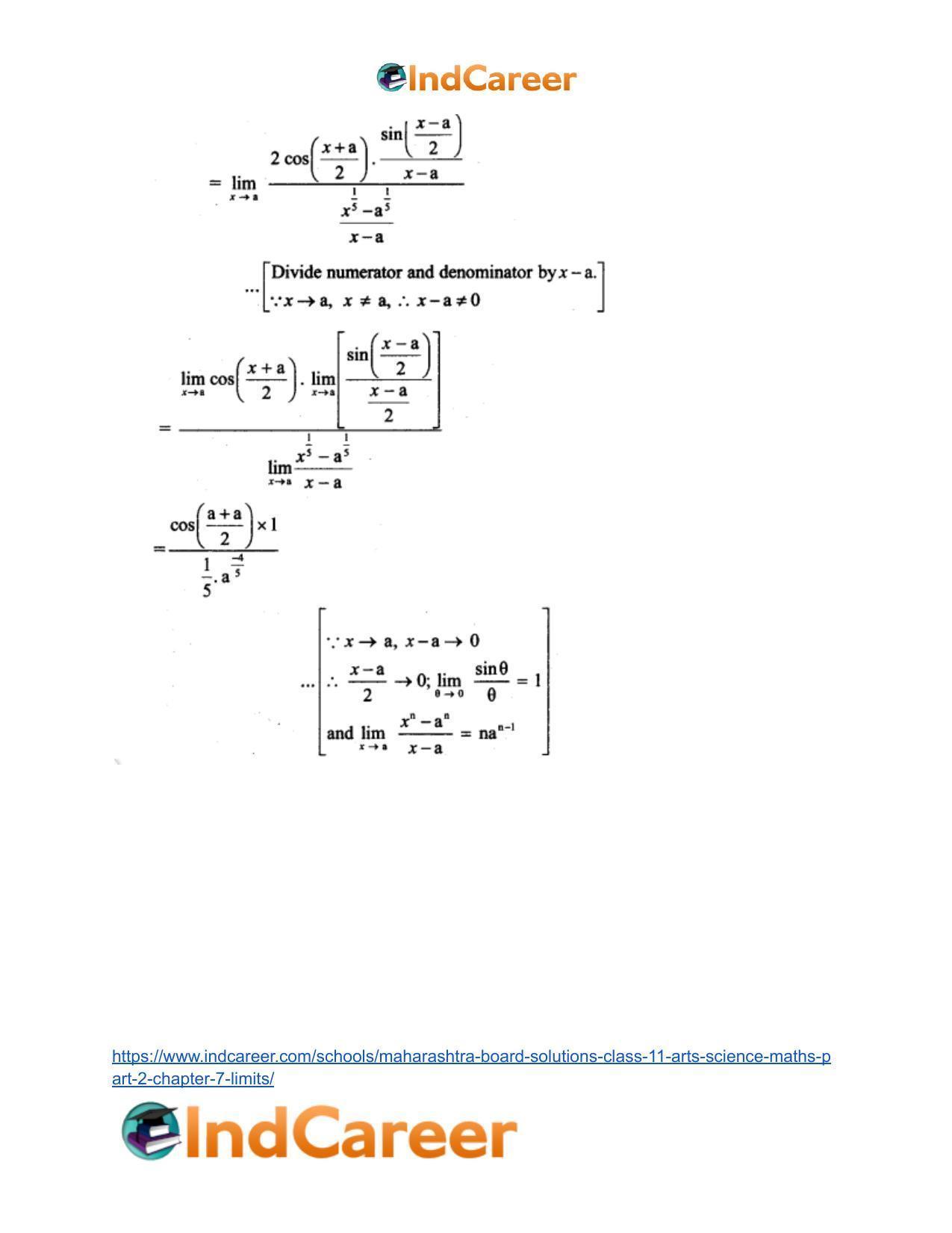 Maharashtra Board Solutions Class 11-Arts & Science Maths (Part 2): Chapter 7- Limits - Page 72