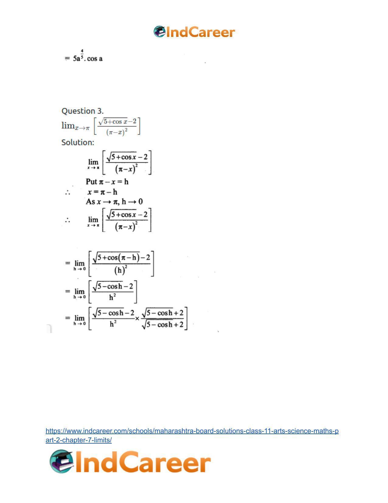 Maharashtra Board Solutions Class 11-Arts & Science Maths (Part 2): Chapter 7- Limits - Page 73