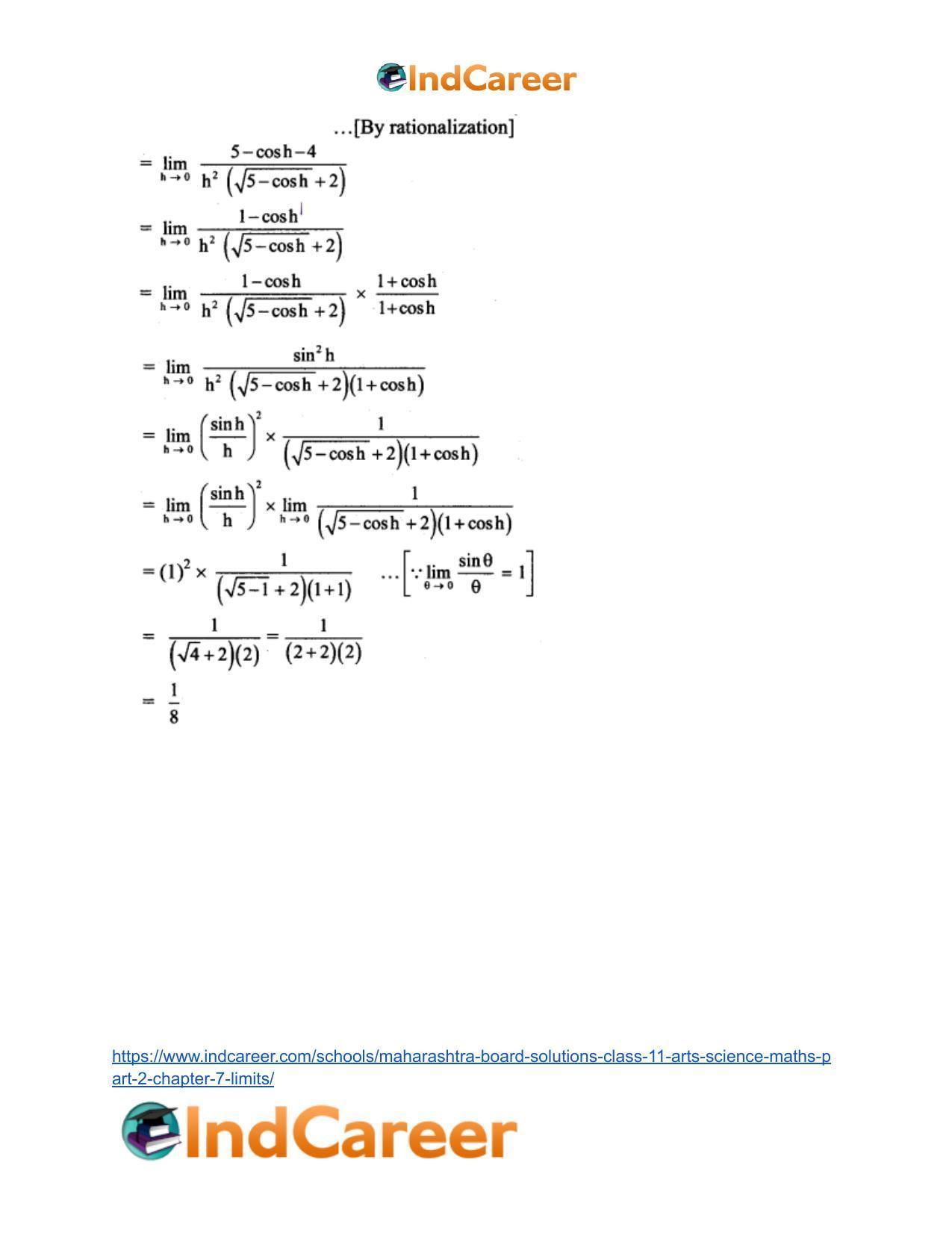 Maharashtra Board Solutions Class 11-Arts & Science Maths (Part 2): Chapter 7- Limits - Page 74