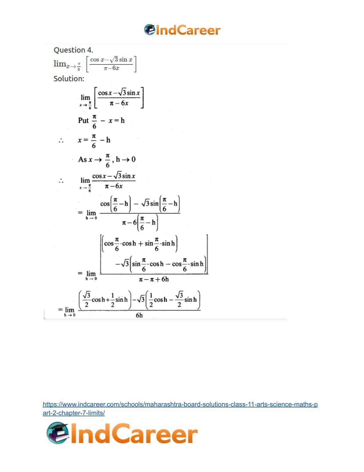 Maharashtra Board Solutions Class 11-Arts & Science Maths (Part 2): Chapter 7- Limits - Page 75