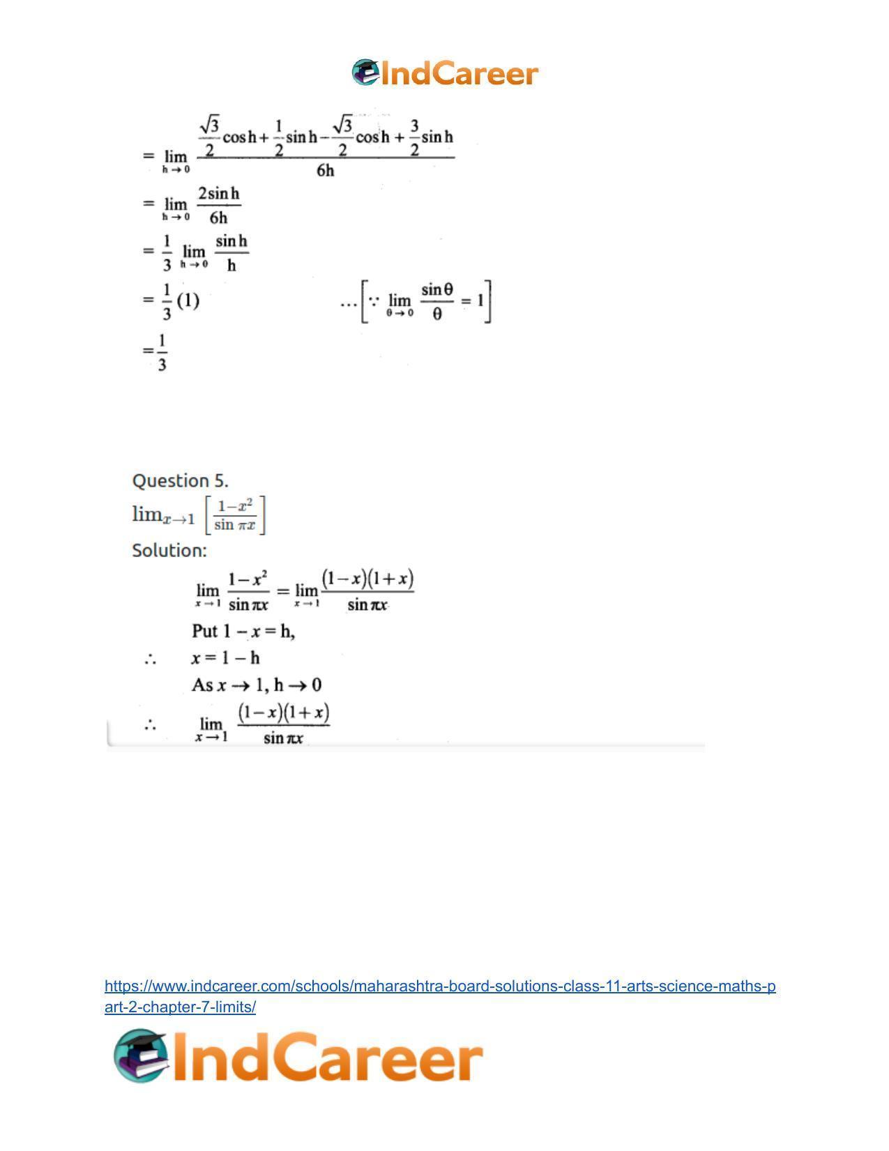 Maharashtra Board Solutions Class 11-Arts & Science Maths (Part 2): Chapter 7- Limits - Page 76