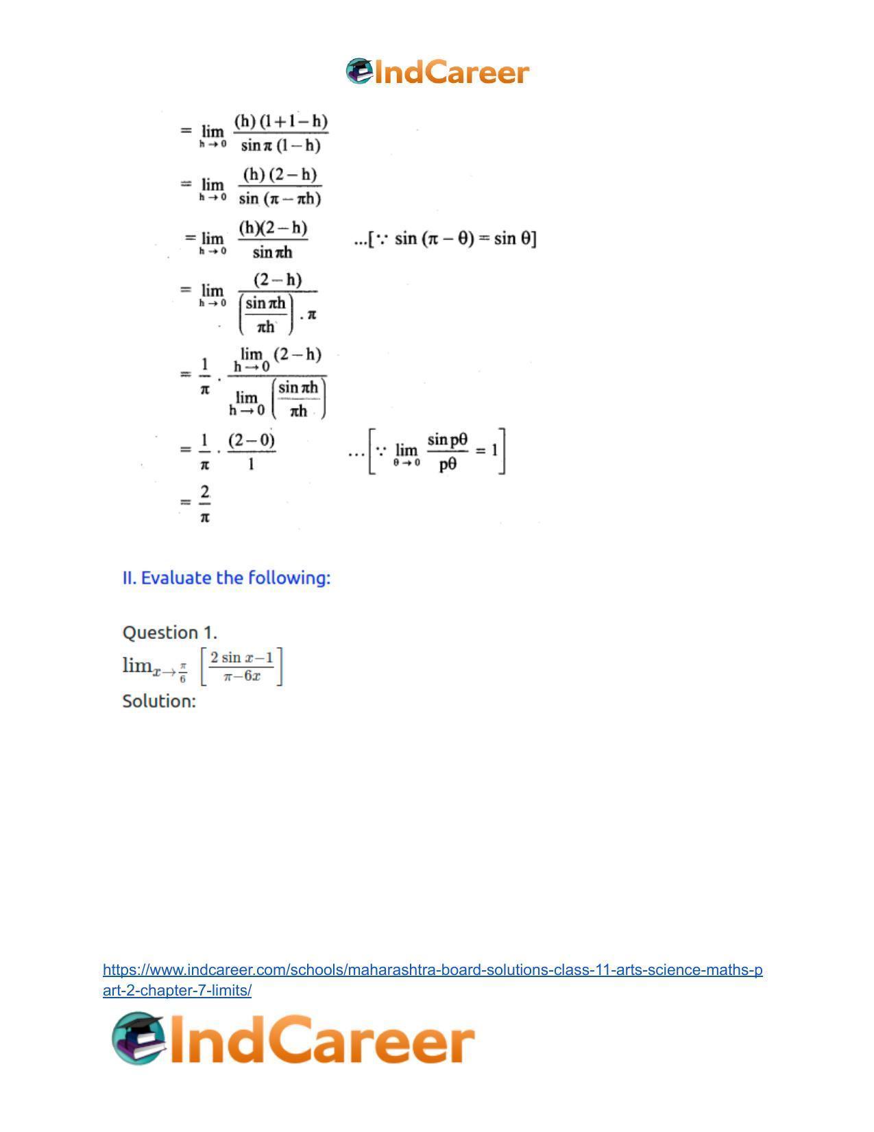 Maharashtra Board Solutions Class 11-Arts & Science Maths (Part 2): Chapter 7- Limits - Page 77