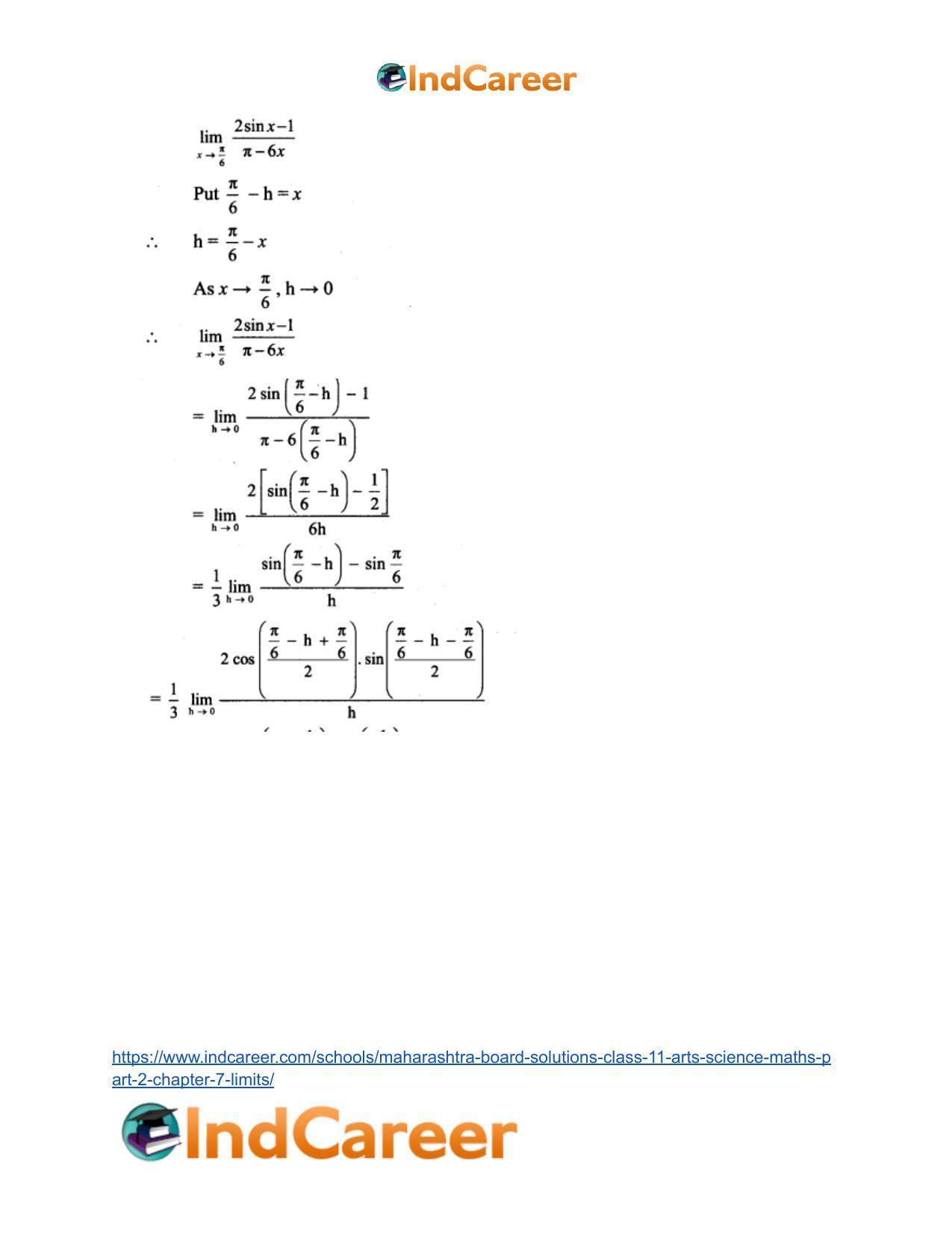 Maharashtra Board Solutions Class 11-Arts & Science Maths (Part 2): Chapter 7- Limits - Page 78