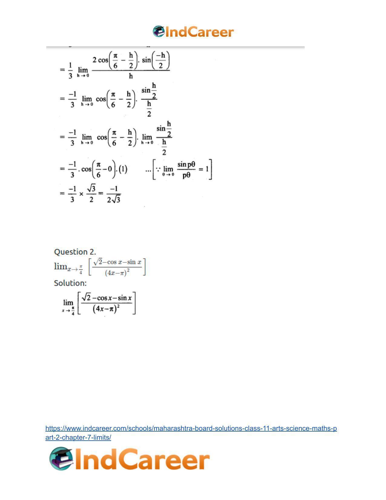 Maharashtra Board Solutions Class 11-Arts & Science Maths (Part 2): Chapter 7- Limits - Page 79