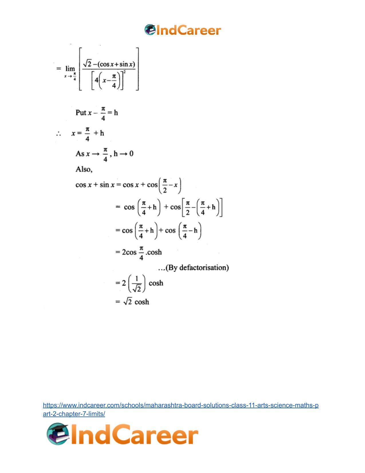 Maharashtra Board Solutions Class 11-Arts & Science Maths (Part 2): Chapter 7- Limits - Page 80