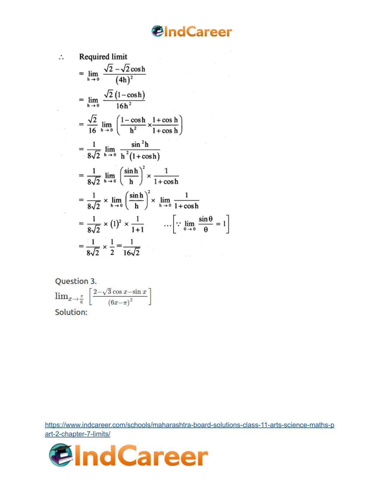 Maharashtra Board Solutions Class 11-Arts & Science Maths (Part 2): Chapter 7- Limits - Page 81