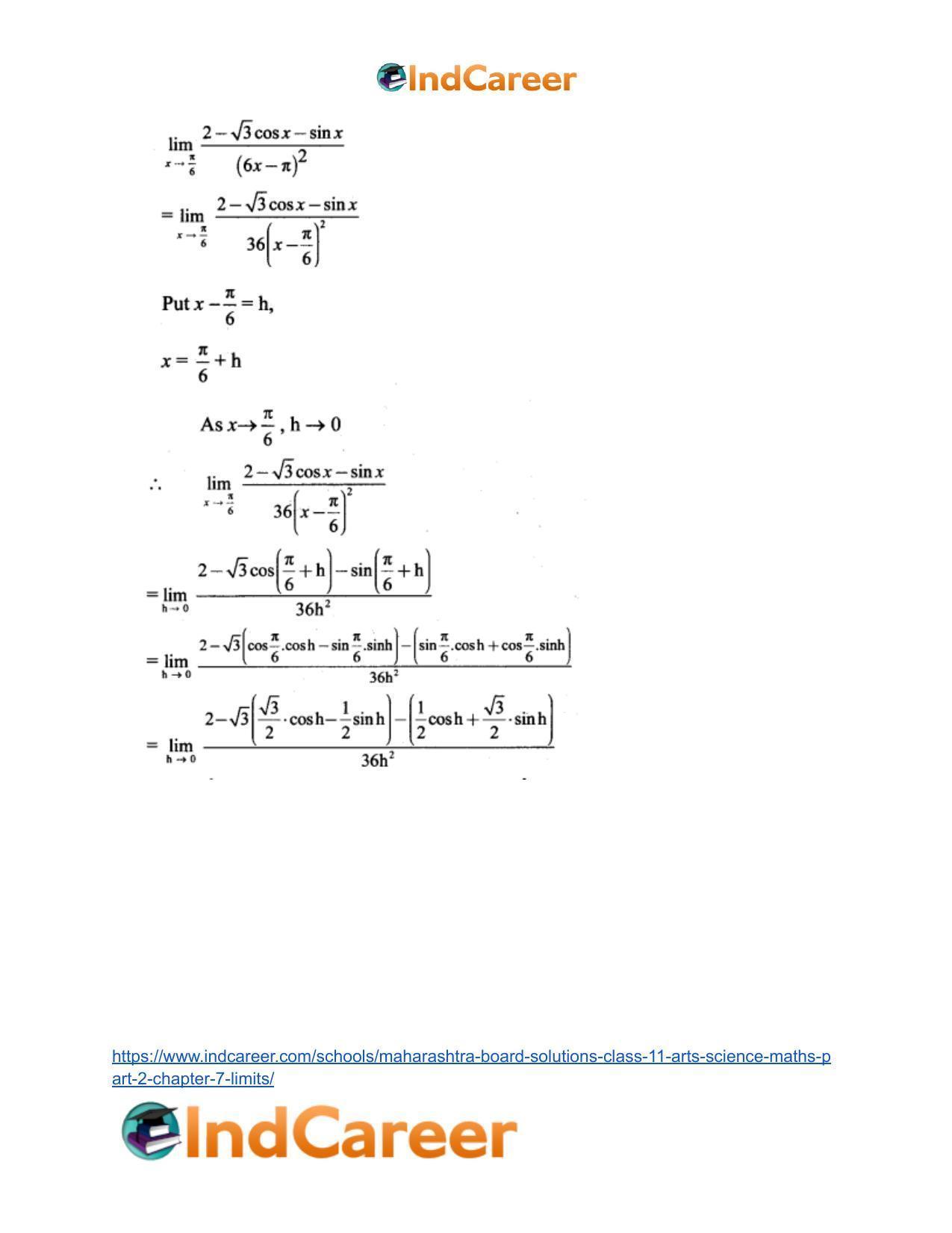 Maharashtra Board Solutions Class 11-Arts & Science Maths (Part 2): Chapter 7- Limits - Page 82