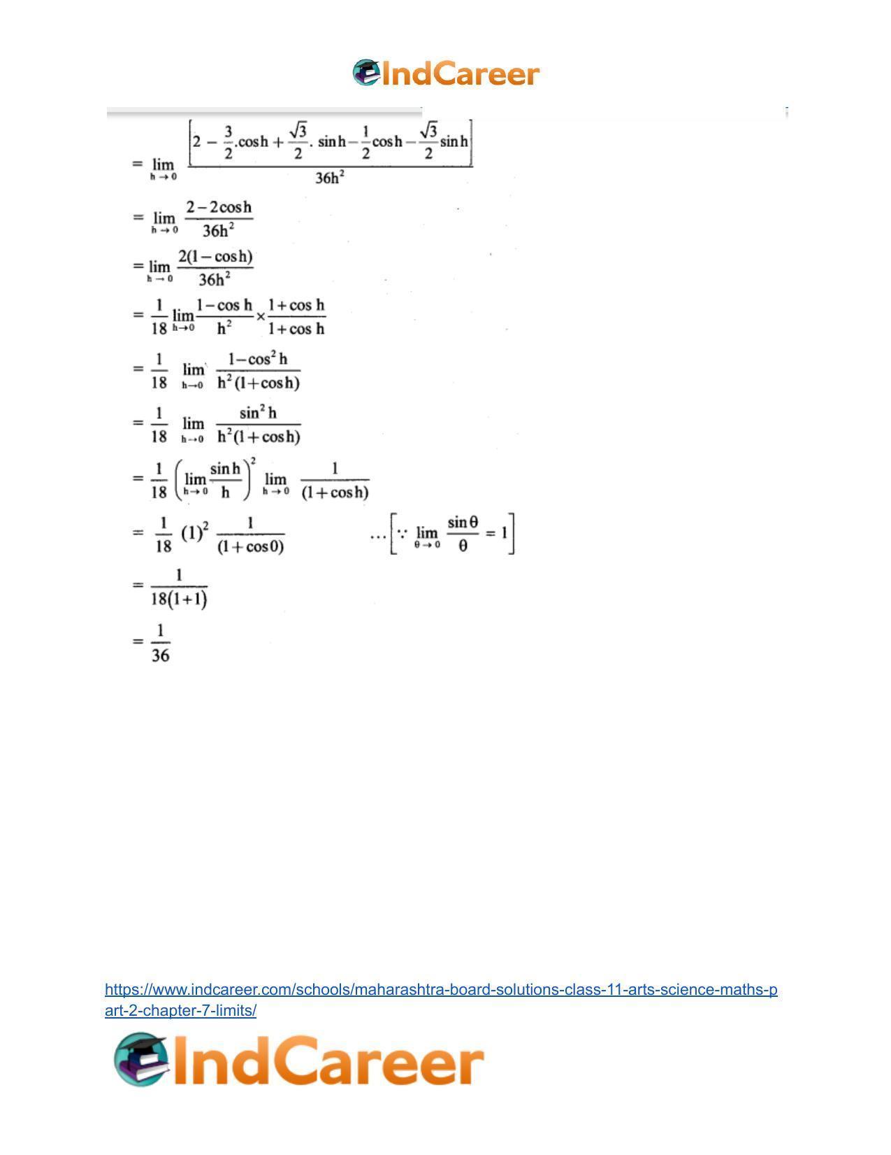 Maharashtra Board Solutions Class 11-Arts & Science Maths (Part 2): Chapter 7- Limits - Page 83