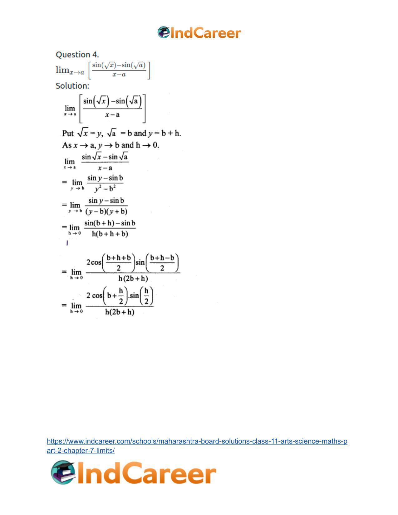 Maharashtra Board Solutions Class 11-Arts & Science Maths (Part 2): Chapter 7- Limits - Page 84