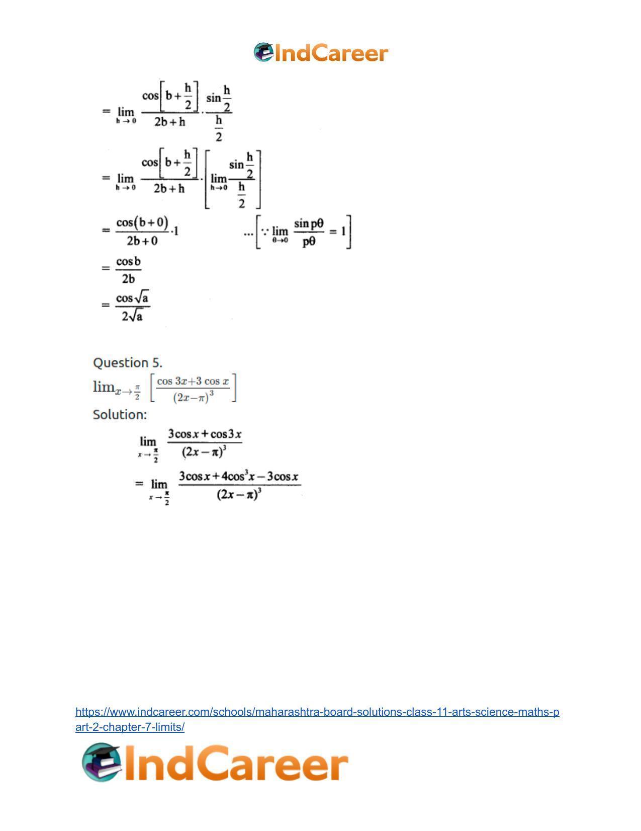Maharashtra Board Solutions Class 11-Arts & Science Maths (Part 2): Chapter 7- Limits - Page 85