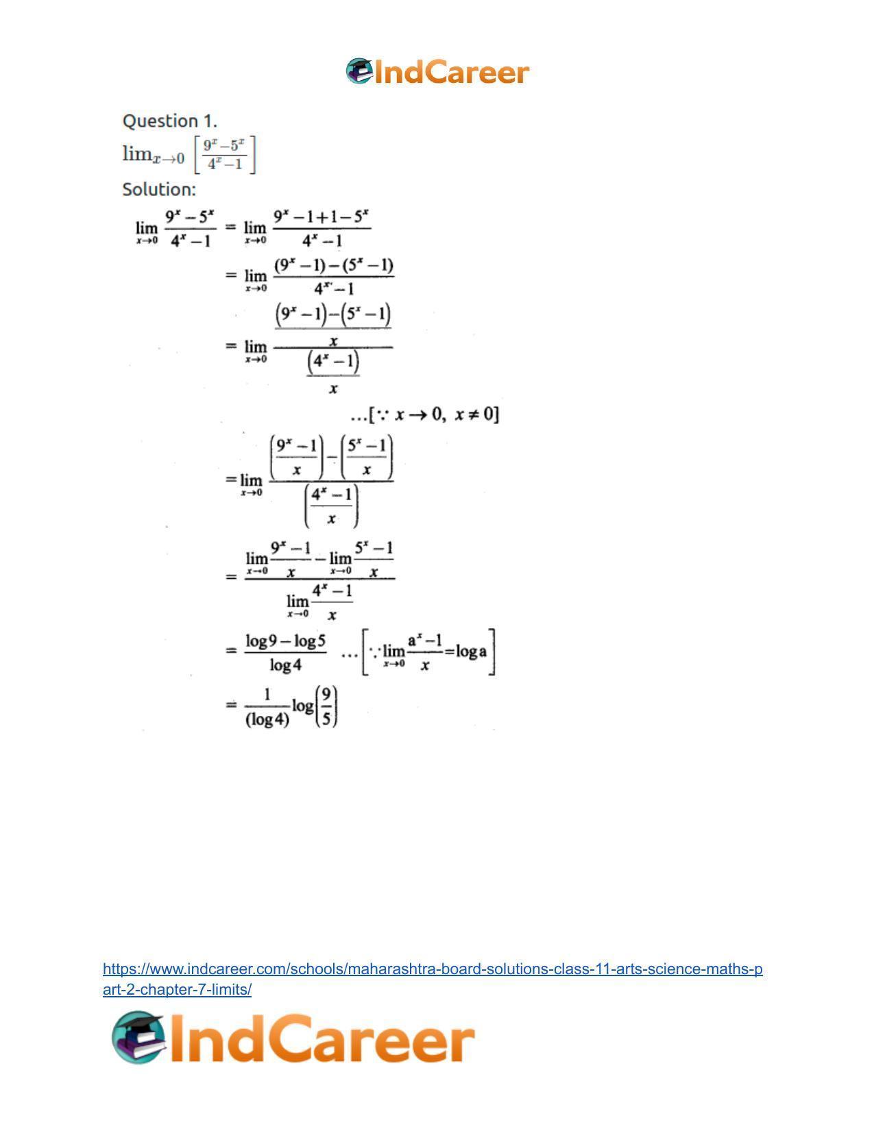 Maharashtra Board Solutions Class 11-Arts & Science Maths (Part 2): Chapter 7- Limits - Page 87