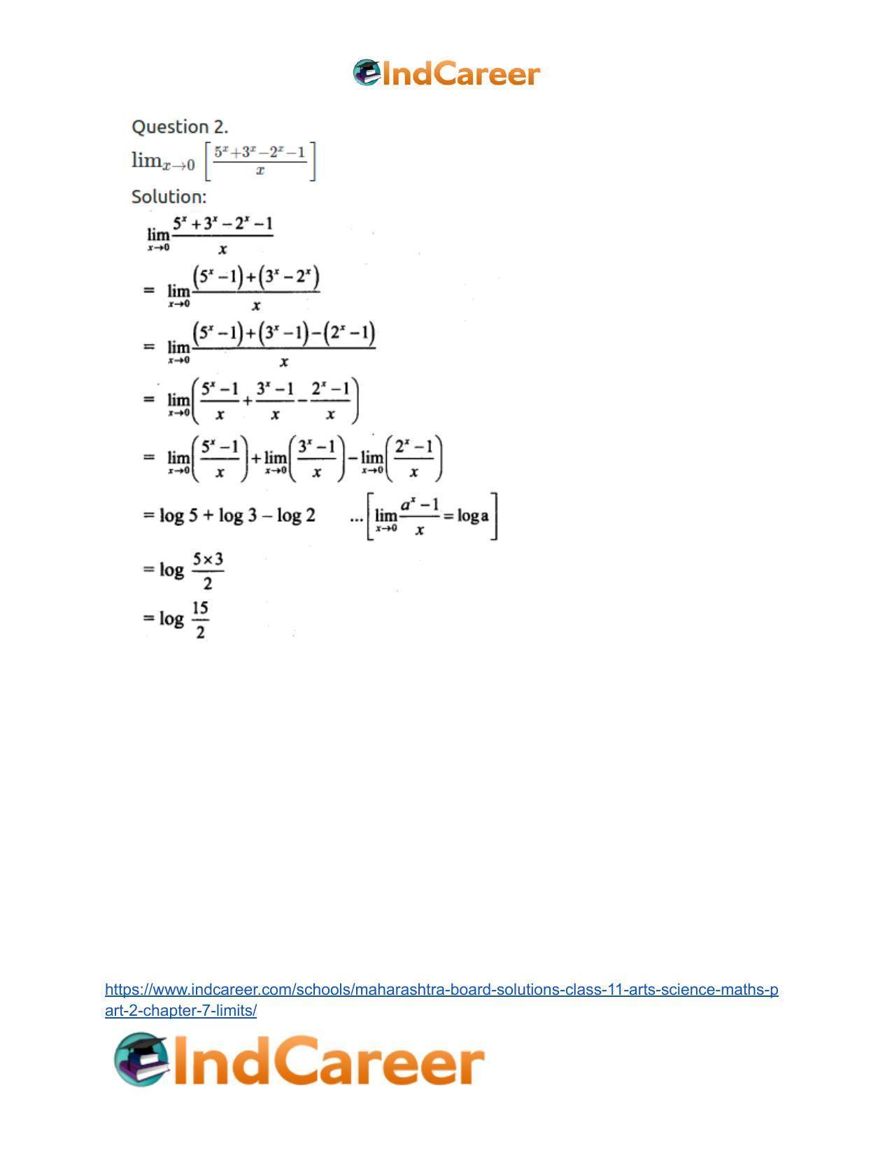 Maharashtra Board Solutions Class 11-Arts & Science Maths (Part 2): Chapter 7- Limits - Page 88