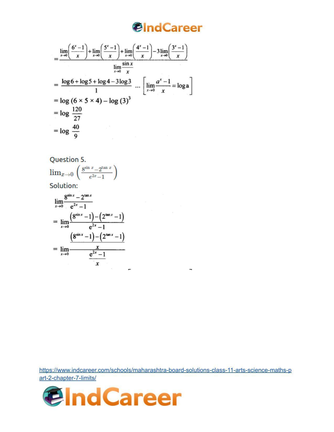 Maharashtra Board Solutions Class 11-Arts & Science Maths (Part 2): Chapter 7- Limits - Page 91