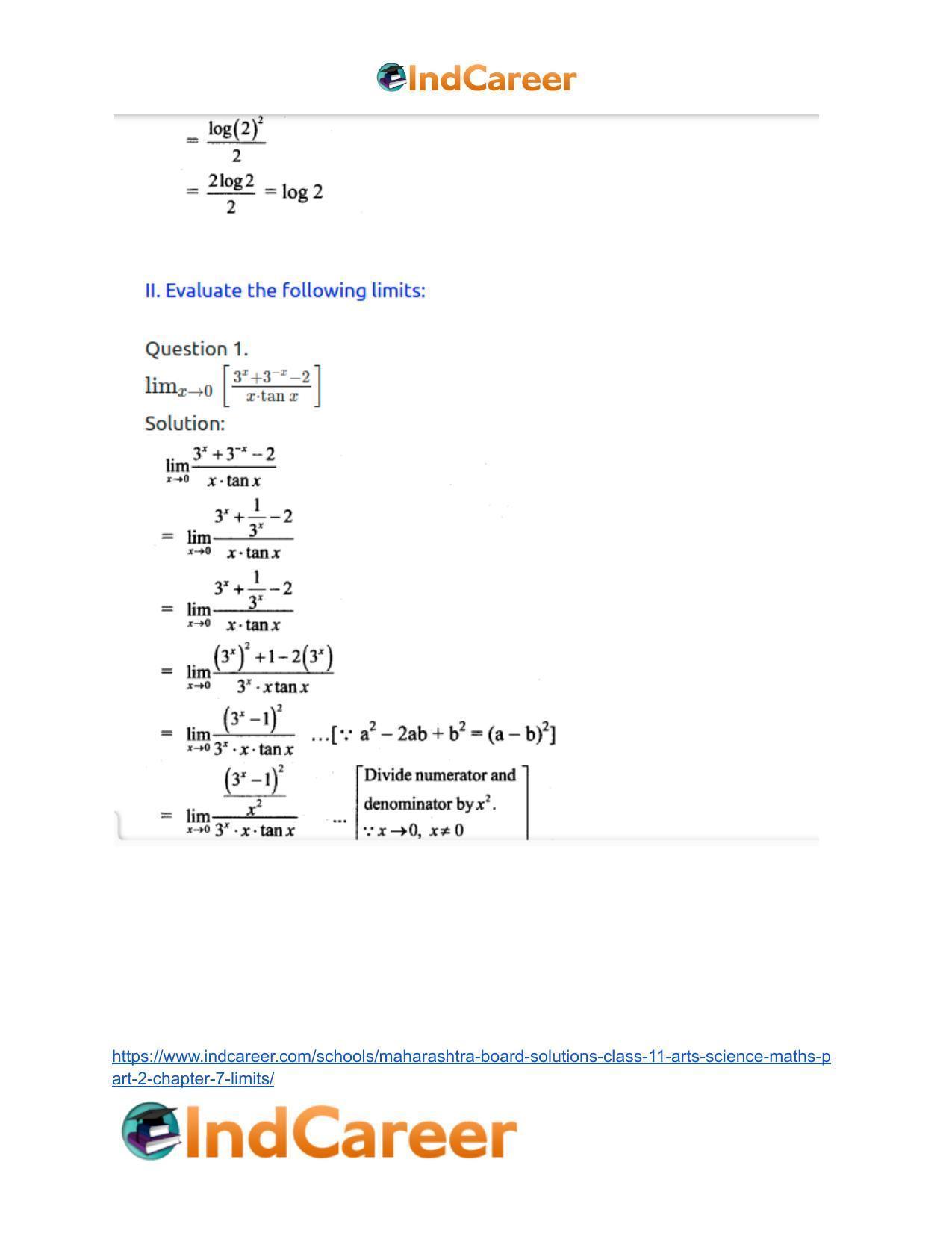 Maharashtra Board Solutions Class 11-Arts & Science Maths (Part 2): Chapter 7- Limits - Page 93