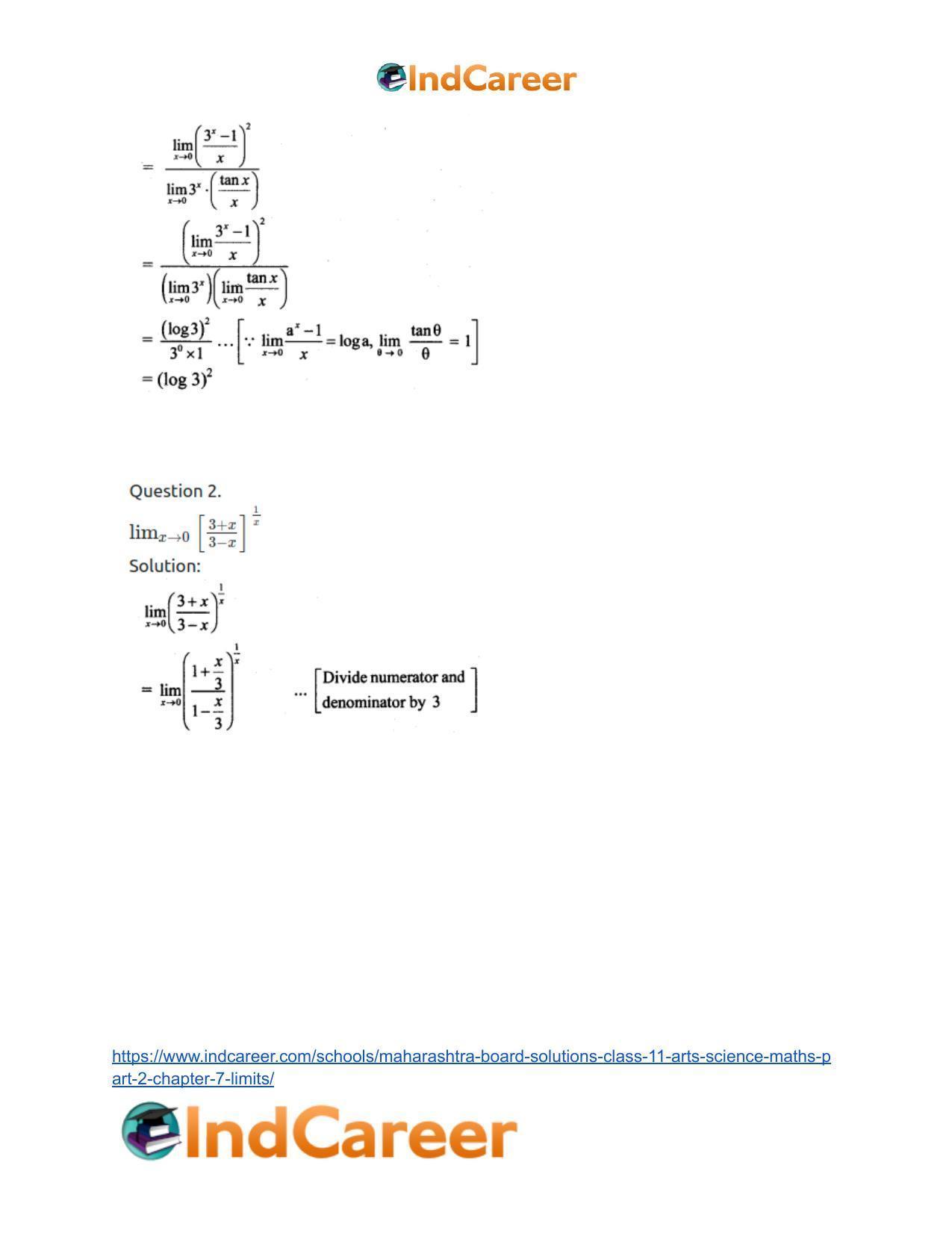 Maharashtra Board Solutions Class 11-Arts & Science Maths (Part 2): Chapter 7- Limits - Page 94