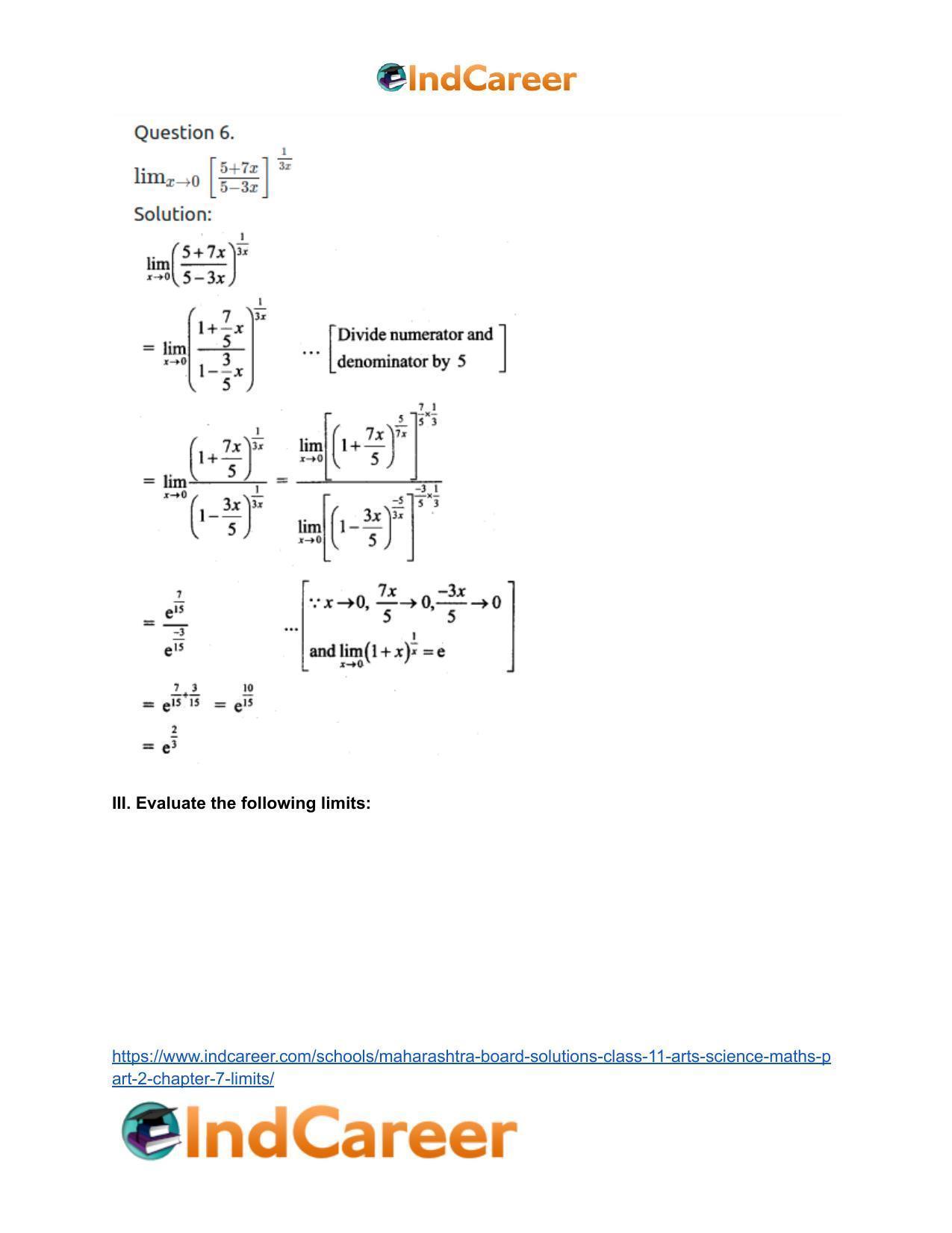 Maharashtra Board Solutions Class 11-Arts & Science Maths (Part 2): Chapter 7- Limits - Page 99