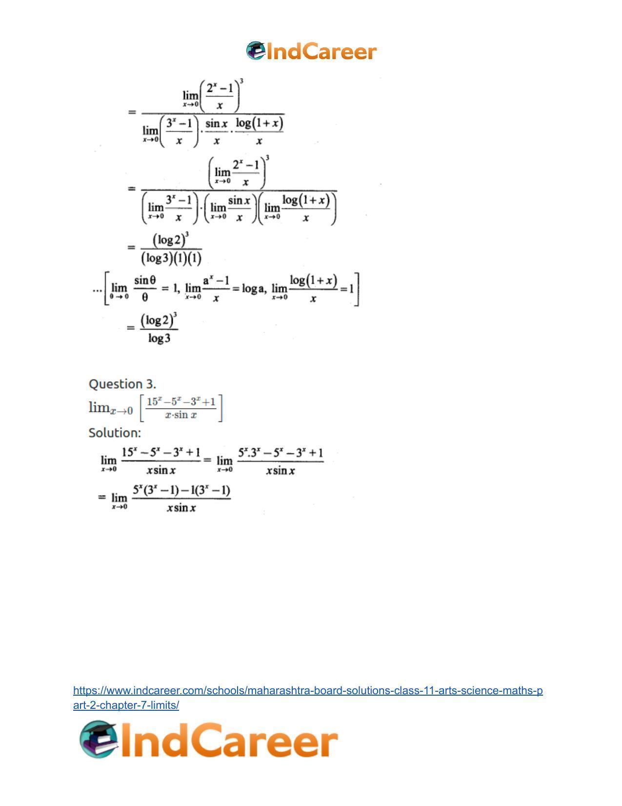 Maharashtra Board Solutions Class 11-Arts & Science Maths (Part 2): Chapter 7- Limits - Page 102