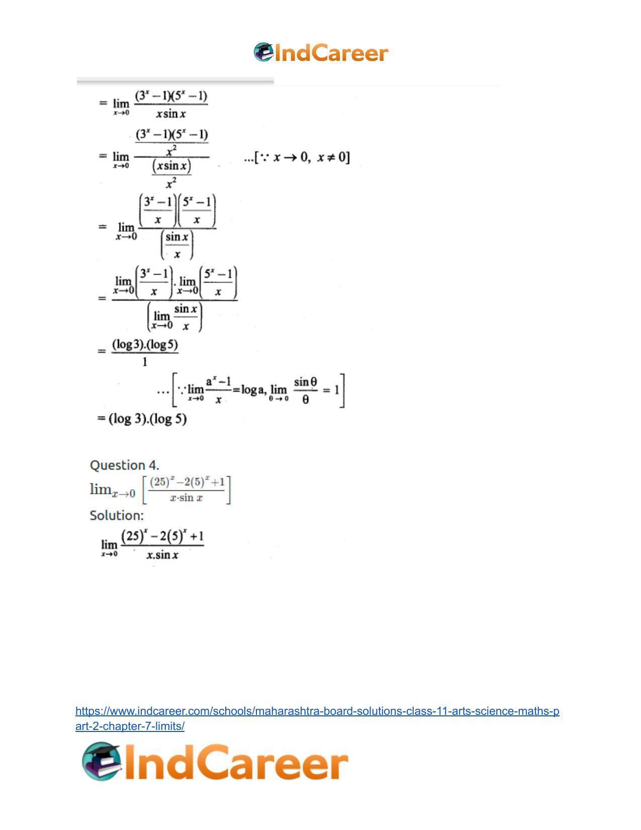 Maharashtra Board Solutions Class 11-Arts & Science Maths (Part 2): Chapter 7- Limits - Page 103