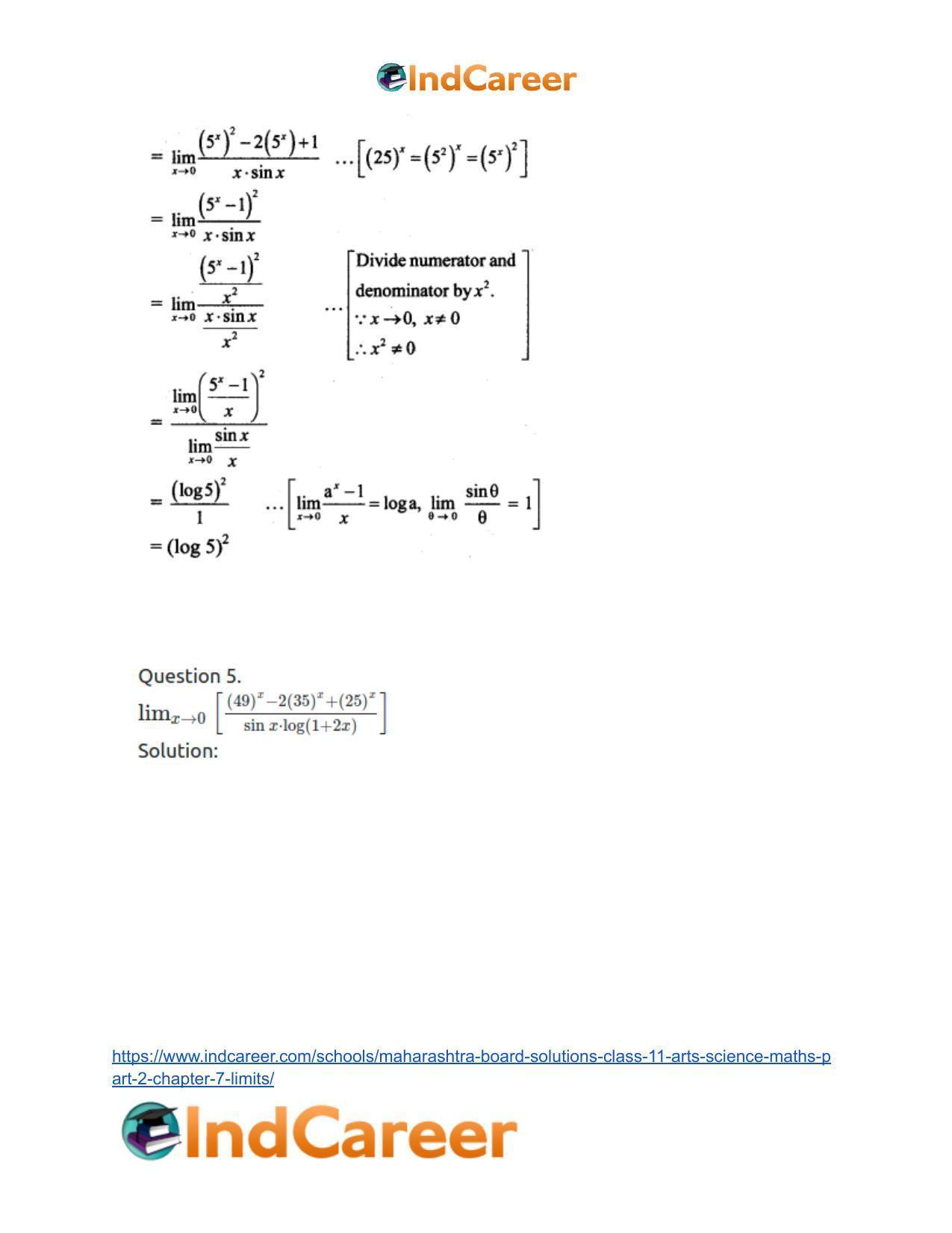 Maharashtra Board Solutions Class 11-Arts & Science Maths (Part 2): Chapter 7- Limits - Page 104
