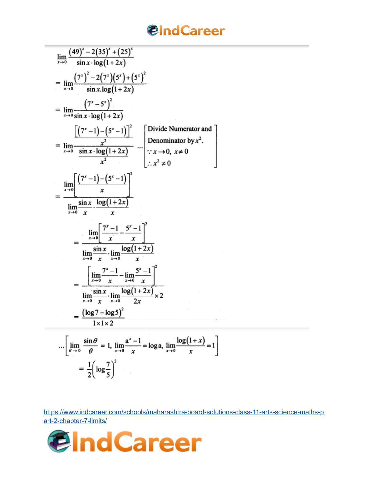 Maharashtra Board Solutions Class 11-Arts & Science Maths (Part 2): Chapter 7- Limits - Page 105