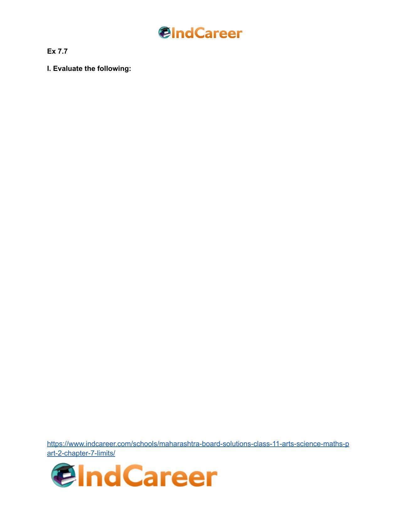 Maharashtra Board Solutions Class 11-Arts & Science Maths (Part 2): Chapter 7- Limits - Page 106